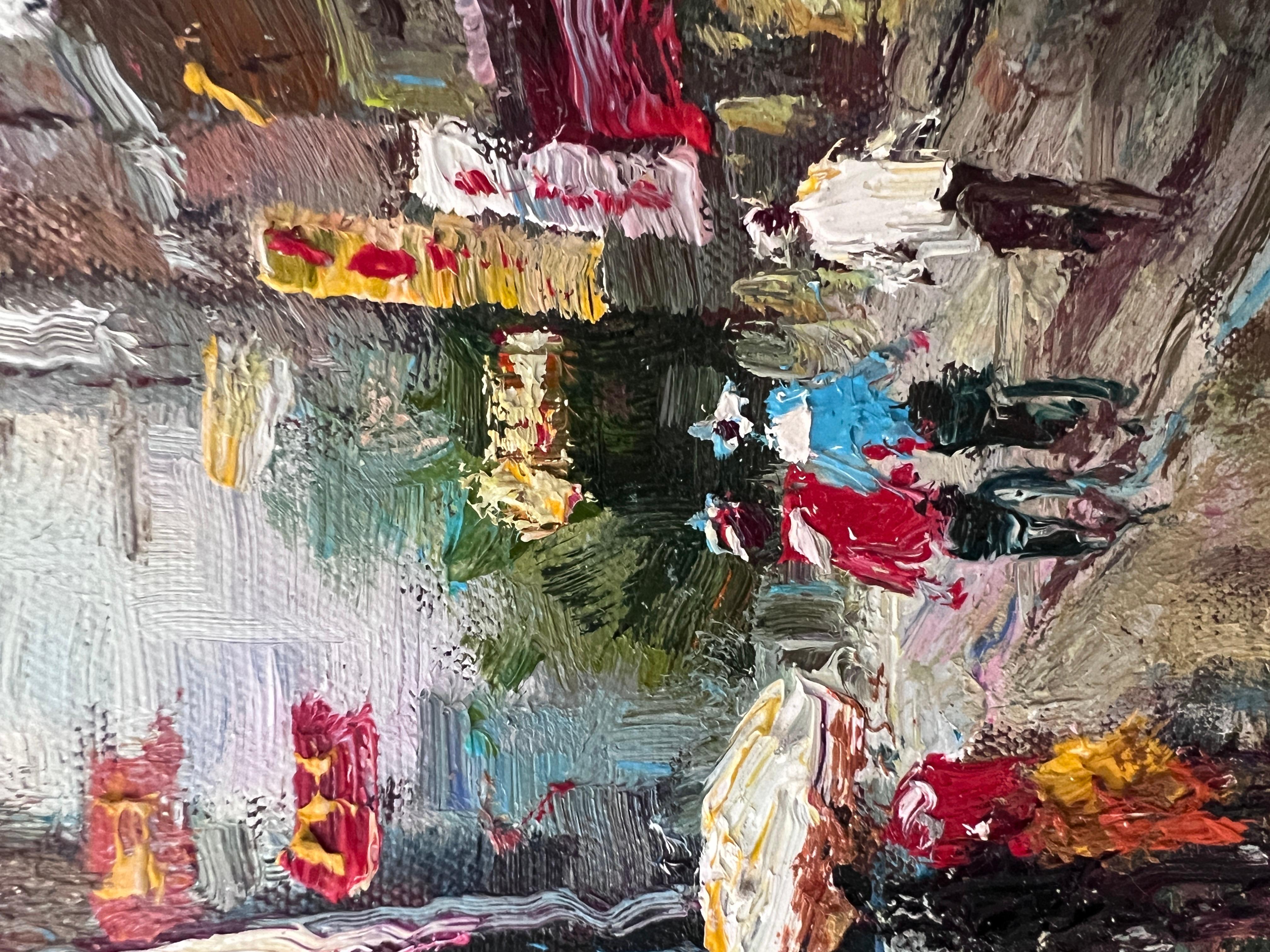 Signed Small European Street Scene Oil Painting Impasto City Artwork, Framed im Angebot 7