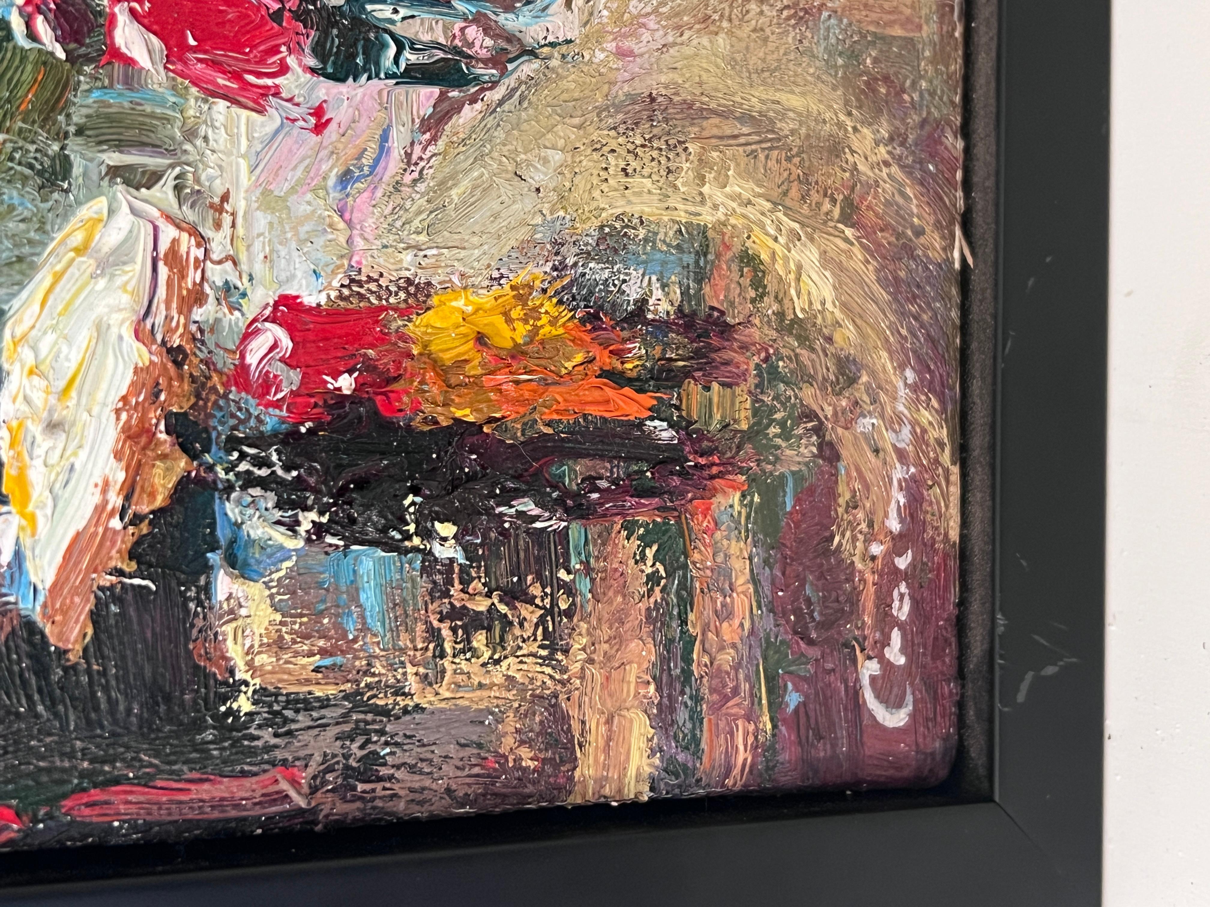 Signed Small European Street Scene Oil Painting Impasto City Artwork, Framed im Angebot 1