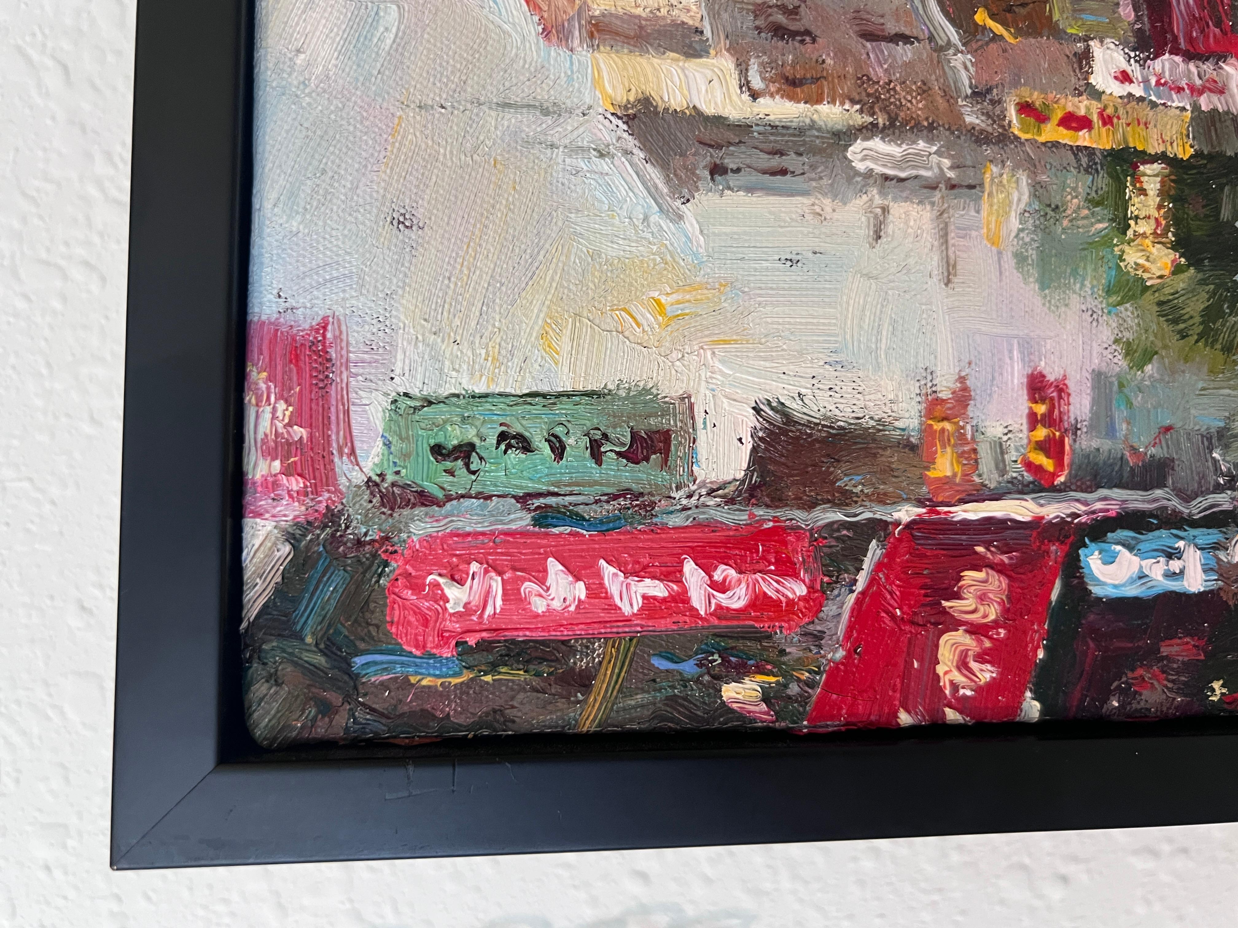 Signed Small European Street Scene Oil Painting Impasto City Artwork, Framed im Angebot 2