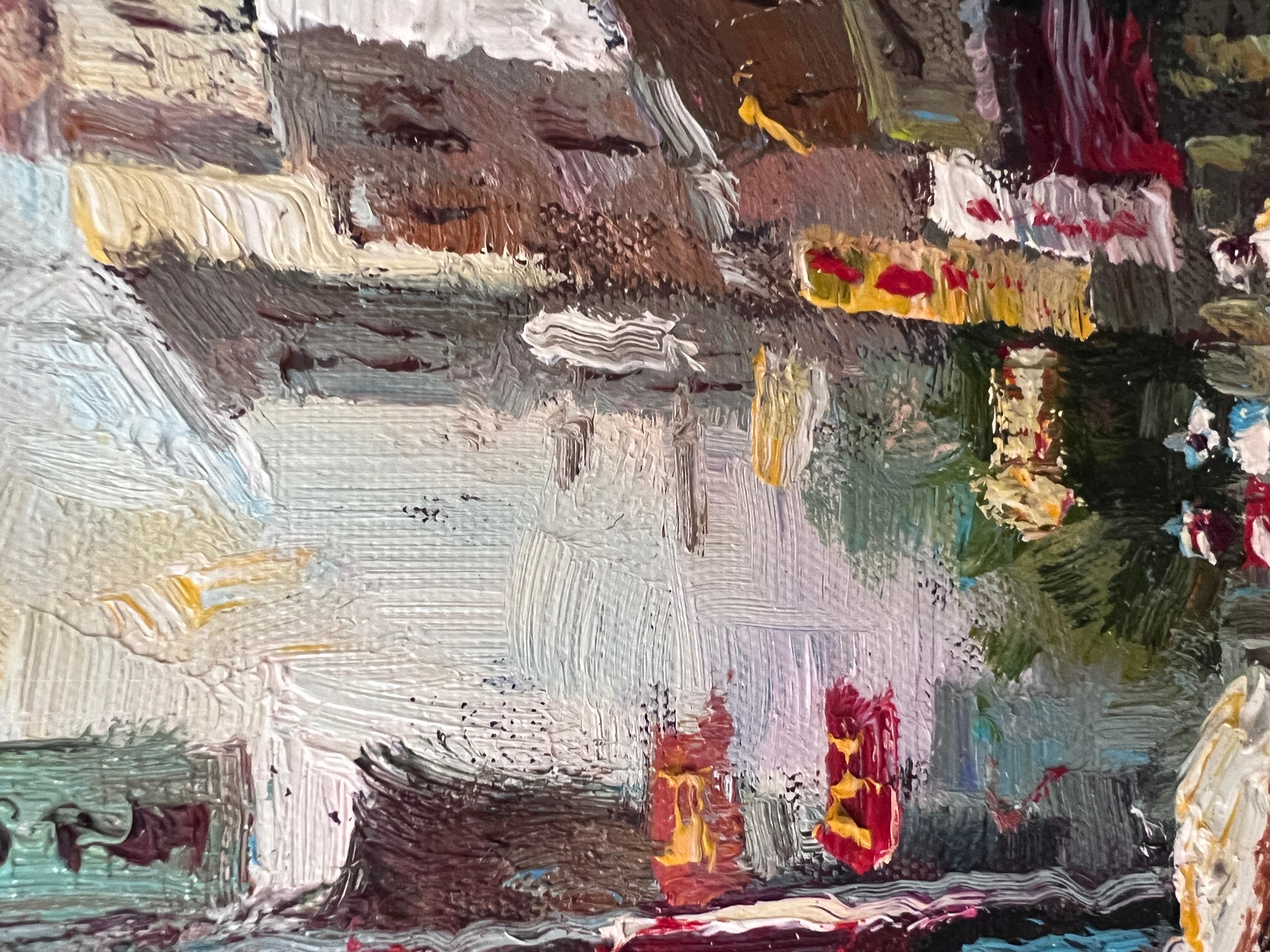 Signed Small European Street Scene Oil Painting Impasto City Artwork, Framed im Angebot 5