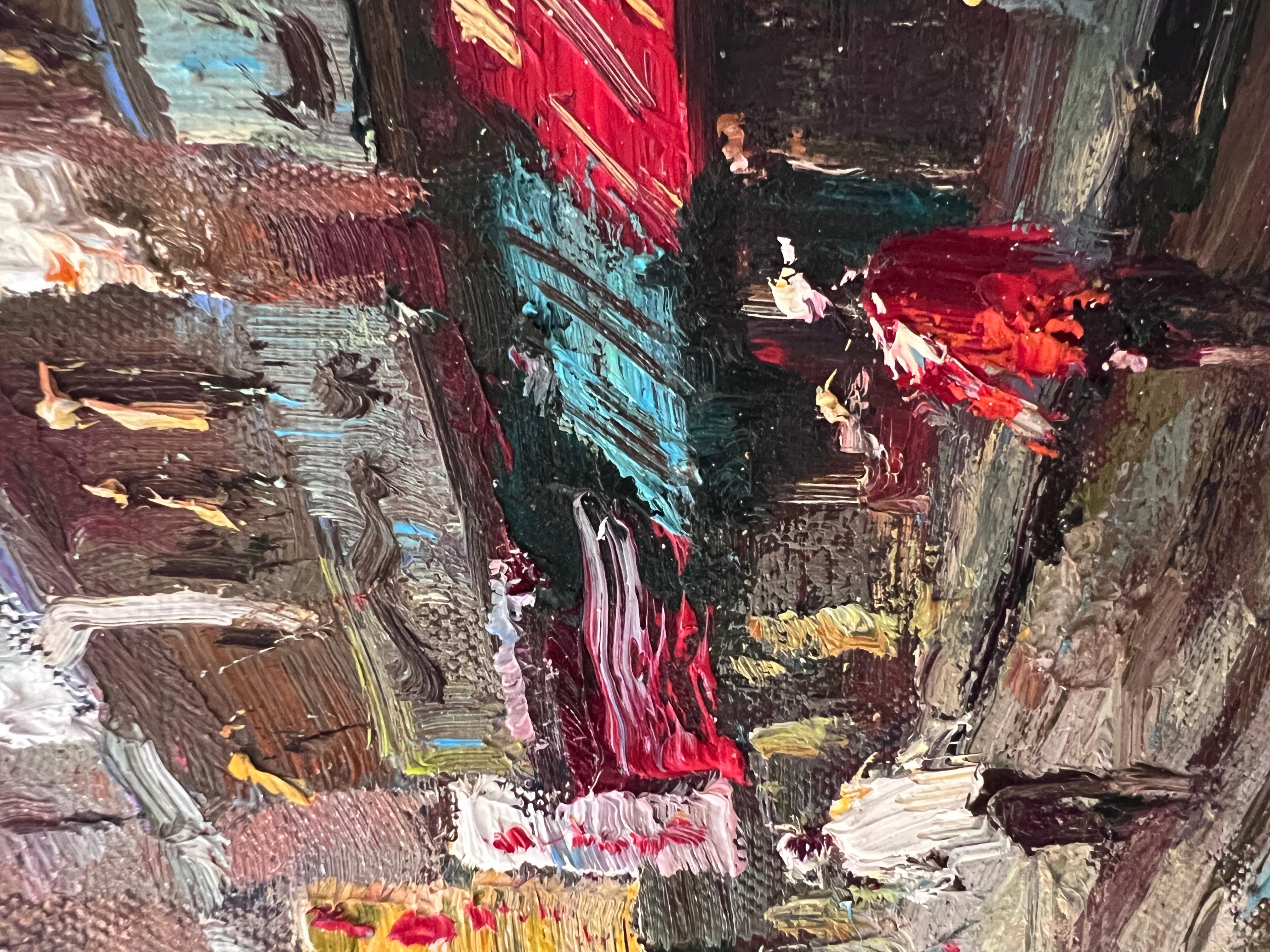 Signed Small European Street Scene Oil Painting Impasto City Artwork, Framed im Angebot 6