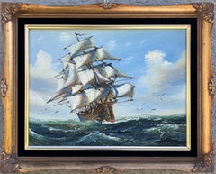 Signed Soyco Original Oil Painting on Canvas Seascape, Sailing Ship, framed