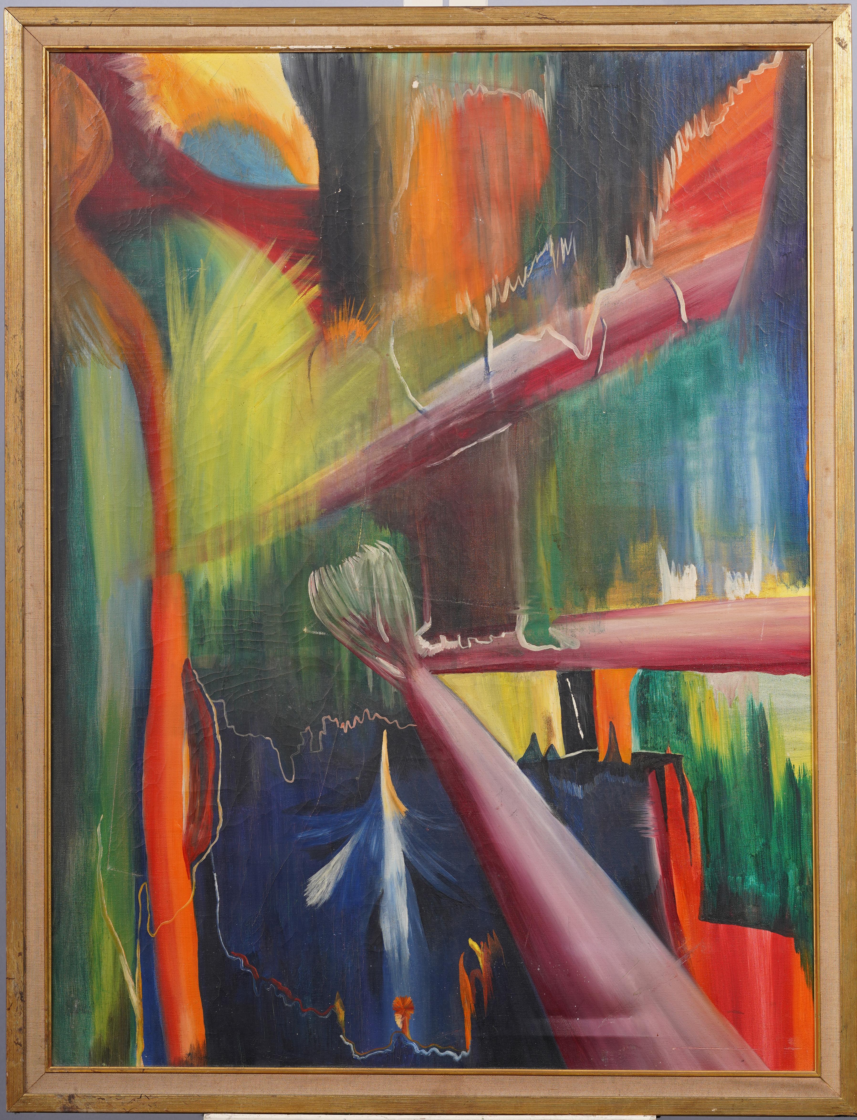 Firmato Spero Grande antico dipinto ad olio astratto espressionista americano incorniciato - Painting di Unknown