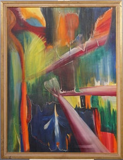 Signed Spero Large Antique American Abstract Expressionist Framed Oil Painting