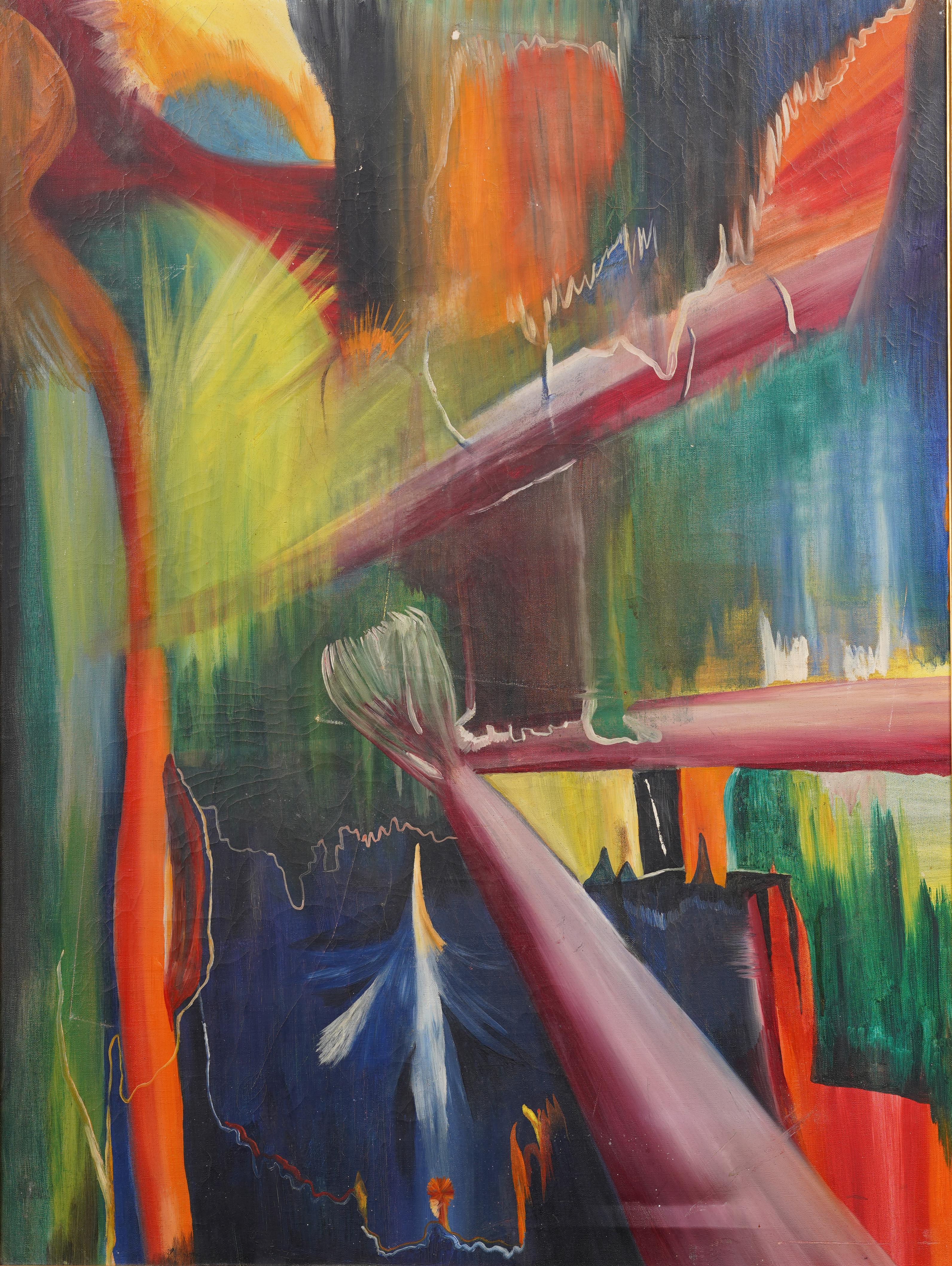 Firmato Spero Grande antico dipinto ad olio astratto espressionista americano incorniciato - Painting Astratto di Unknown