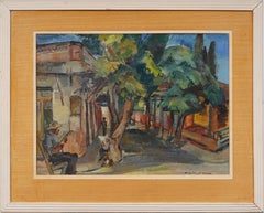 Signed Sunset In Columbia Modernist Street Scene Framed WPA Rare Oil Painting