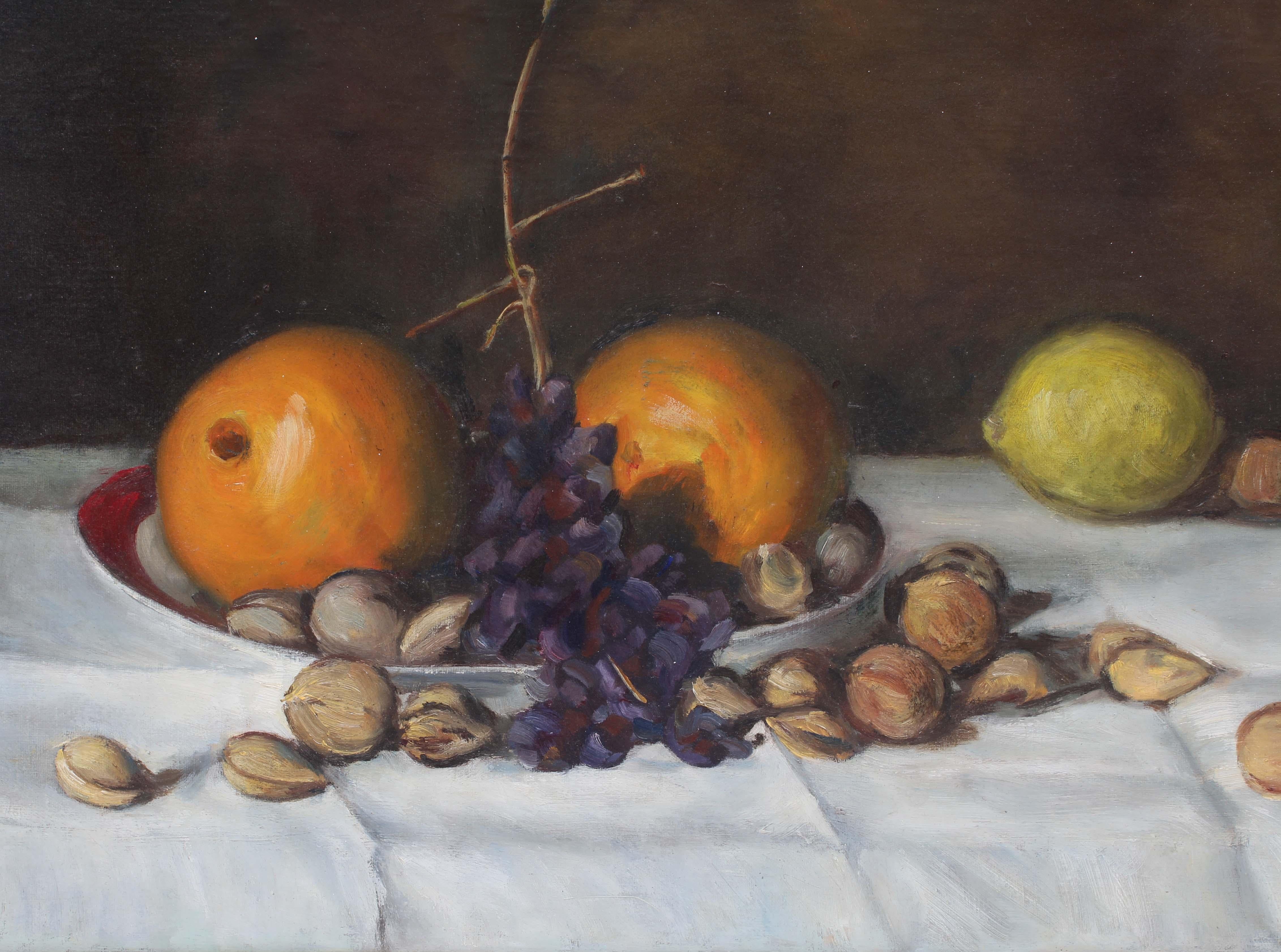Signiert Unknown Vintage Obst Stillleben von Orangen, Zitrone, und Nüsse im Angebot 1