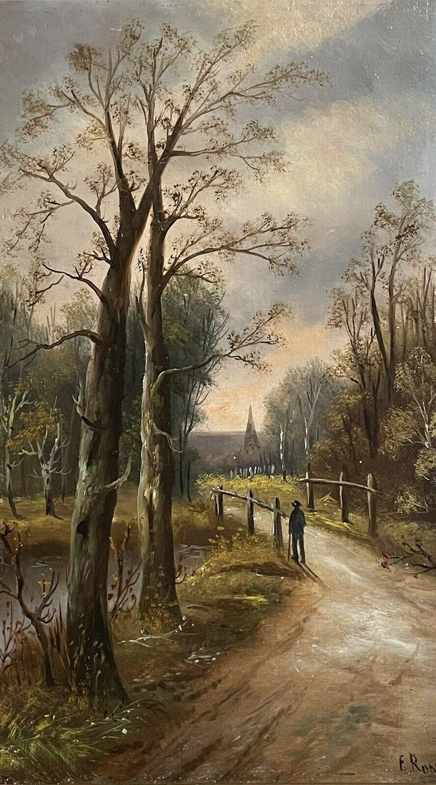 SIGNED VICTORIAN OIL PAINTING - FIGURE WALKING ALONG COUNTRY RURAL LANE - FRAMED 1