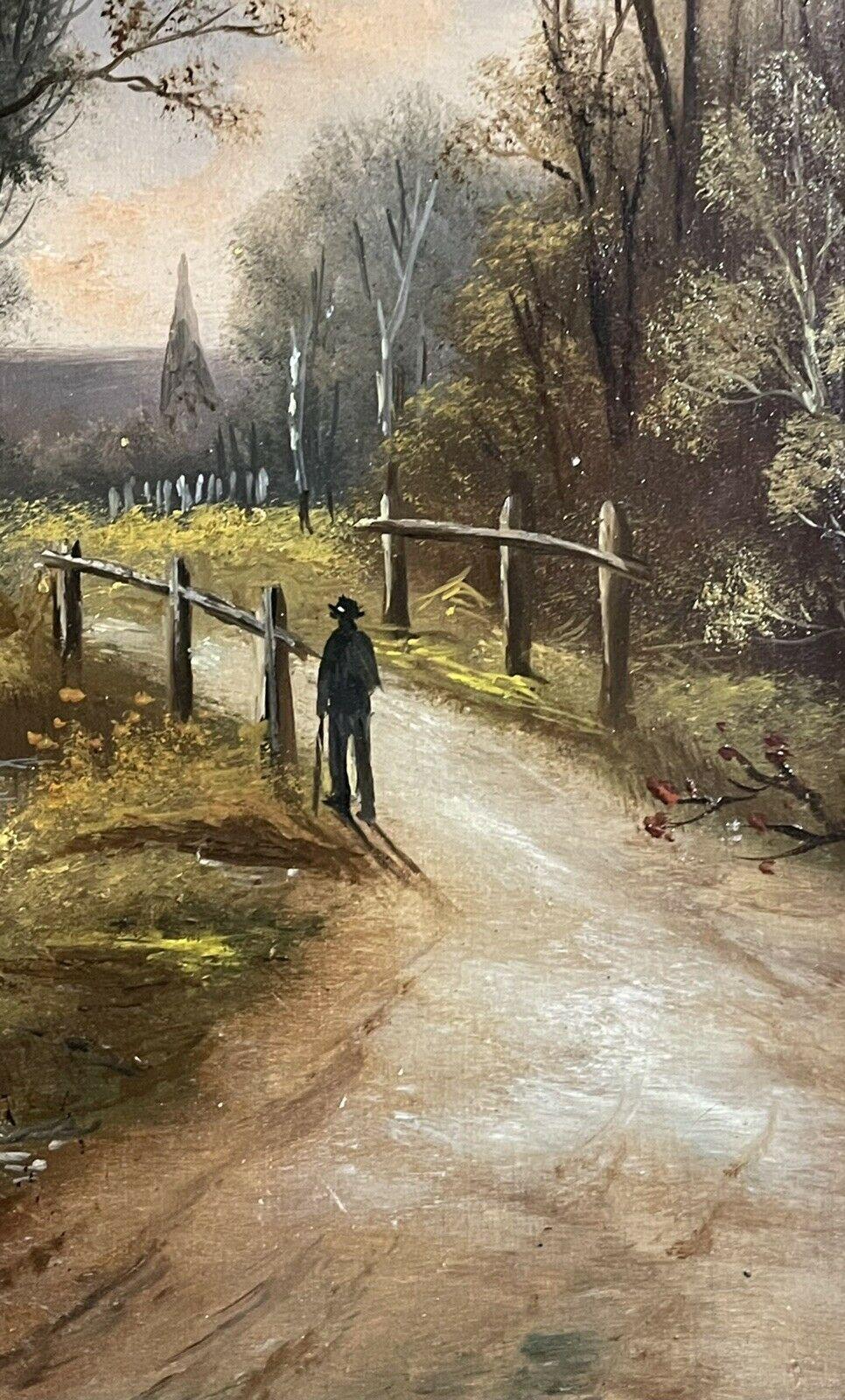 SIGNED VICTORIAN OIL PAINTING - FIGURE WALKING ALONG COUNTRY RURAL LANE - FRAMED 2