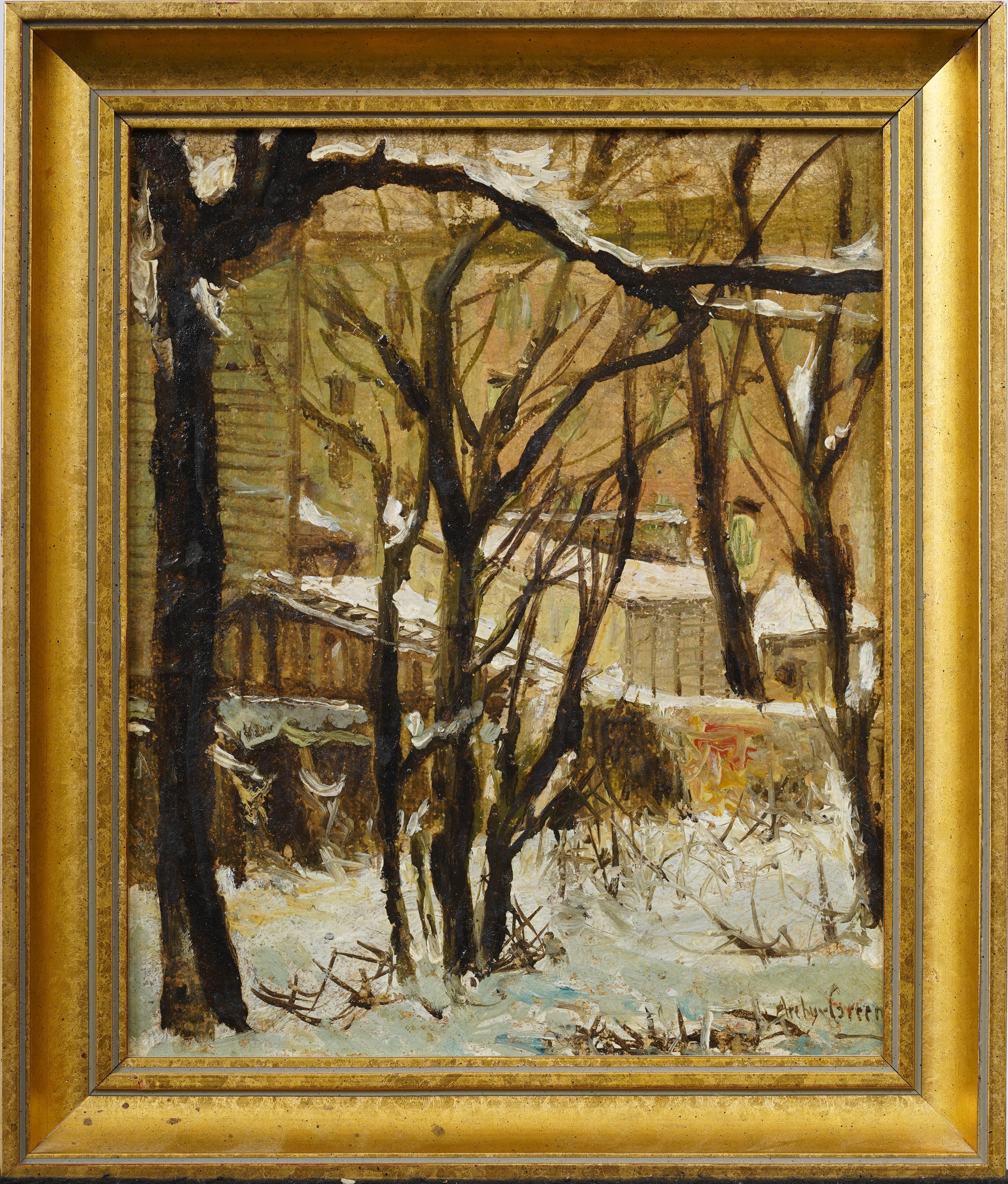 Signed Vintage American Winter Impressionist Framed Landscape Original Painting