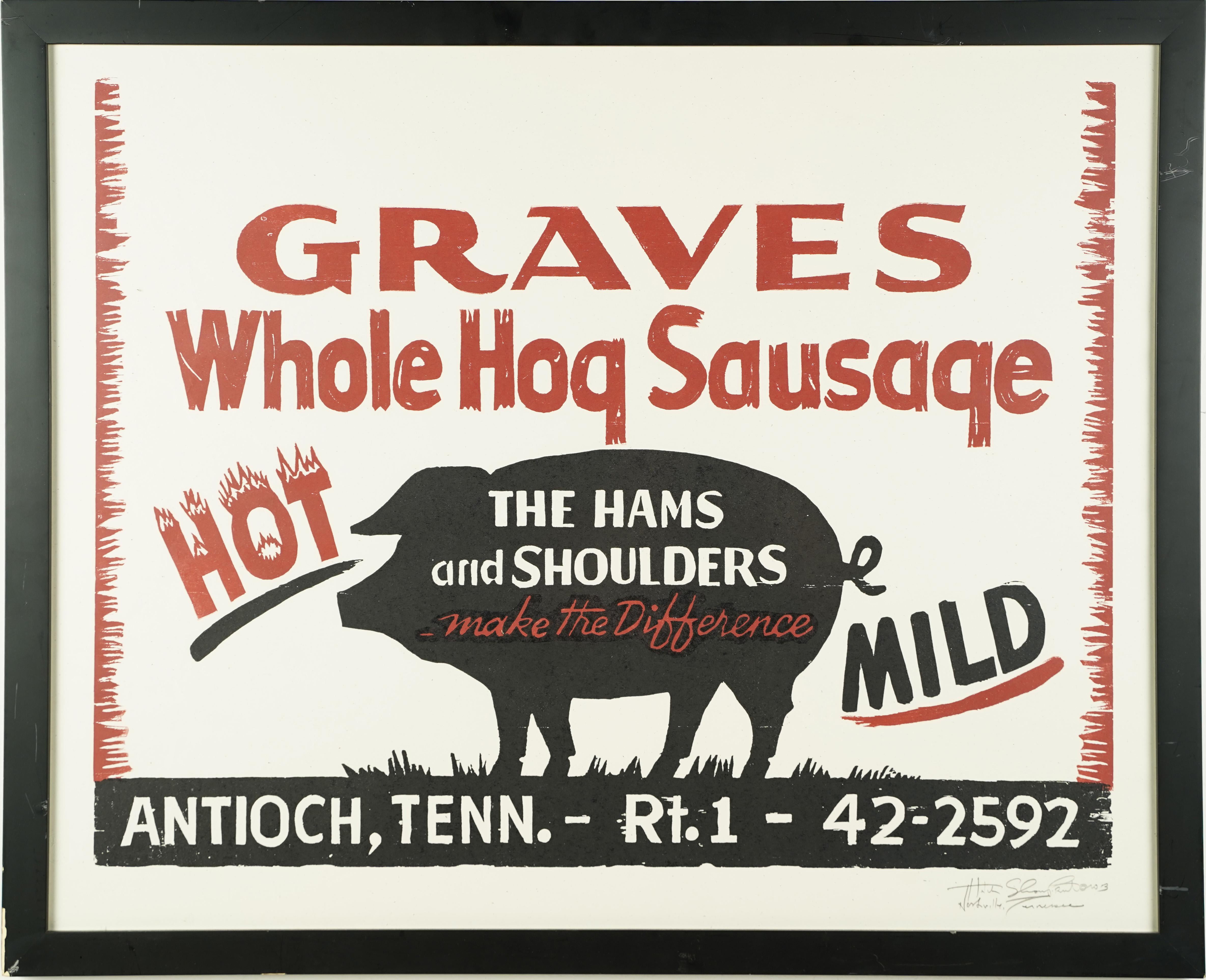 Affiche vintage signée Vintage Foodie Whole Hog BBQ Southern, édition limitée 