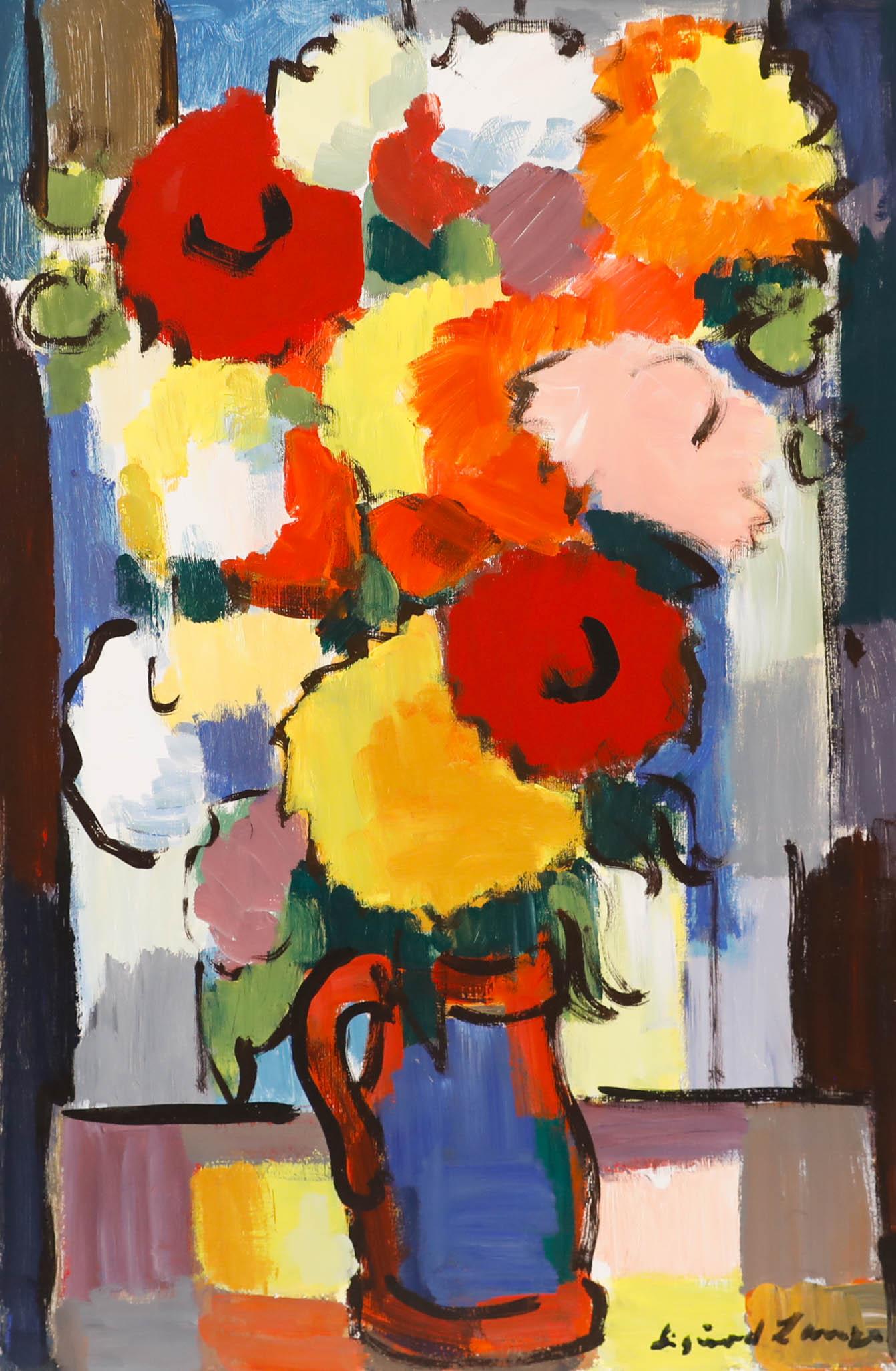 Sigurd Lange (1904-2000) - Acrylique du 20e siècle, le vase à fleurs - Painting de Unknown