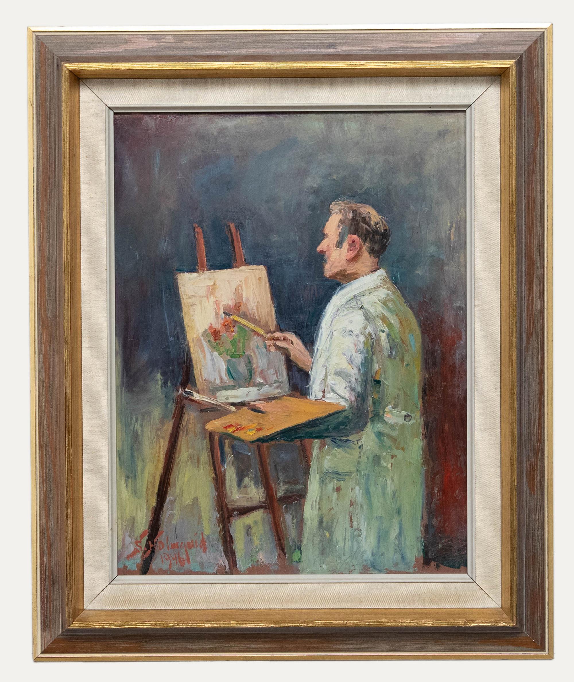 Unknown Portrait Painting - Sigvard Holmquist (b.1911) - 1946 Oil, Portrait of the Artist Painting