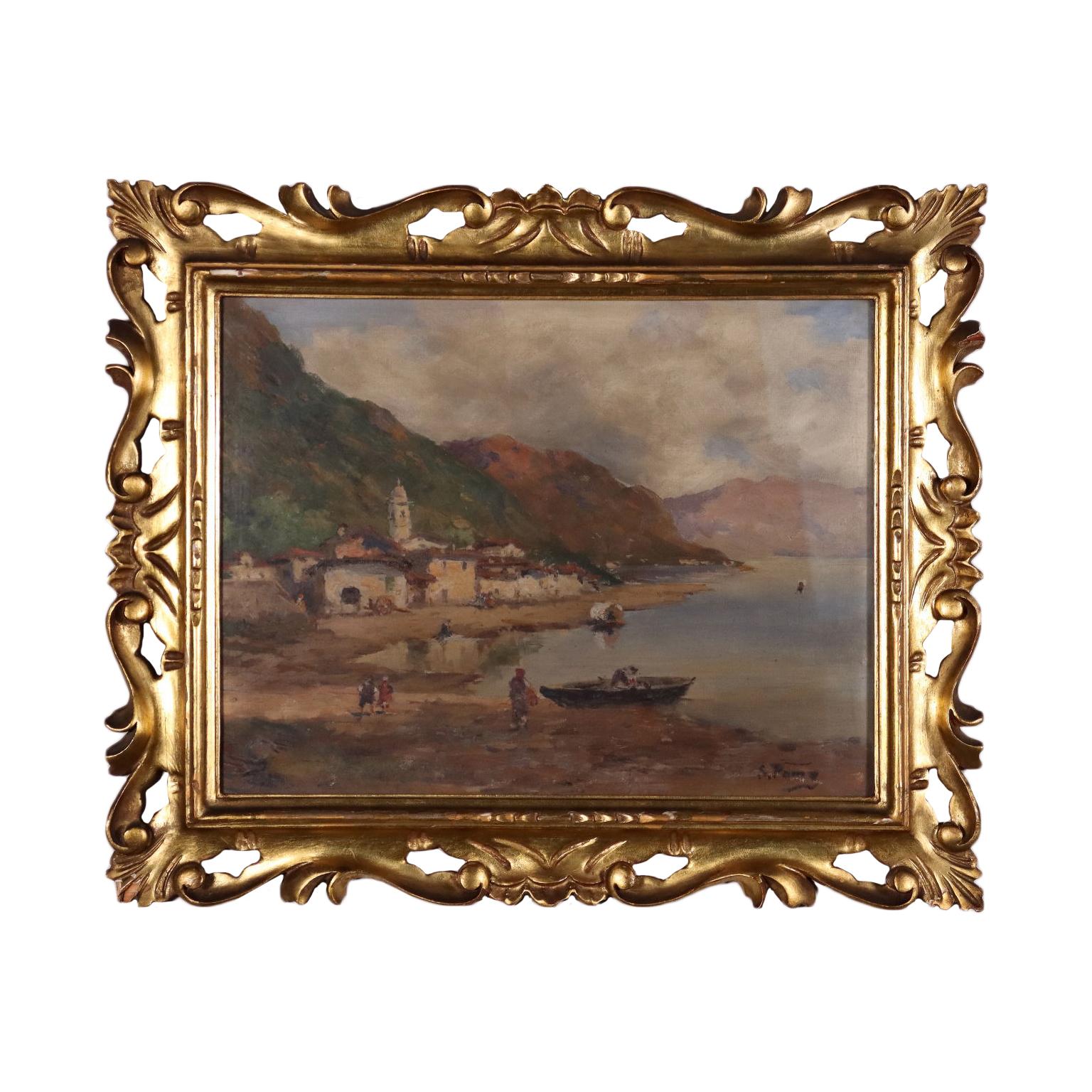 Unknown Landscape Painting - Silvio Poma Oil On Canvas Late '800 Early '900, Lake Iseo