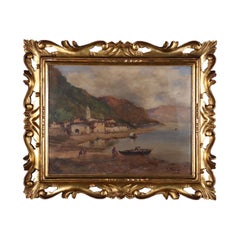 Silvio Poma Oil On Canvas Late '800 Early '900, Lake Iseo
