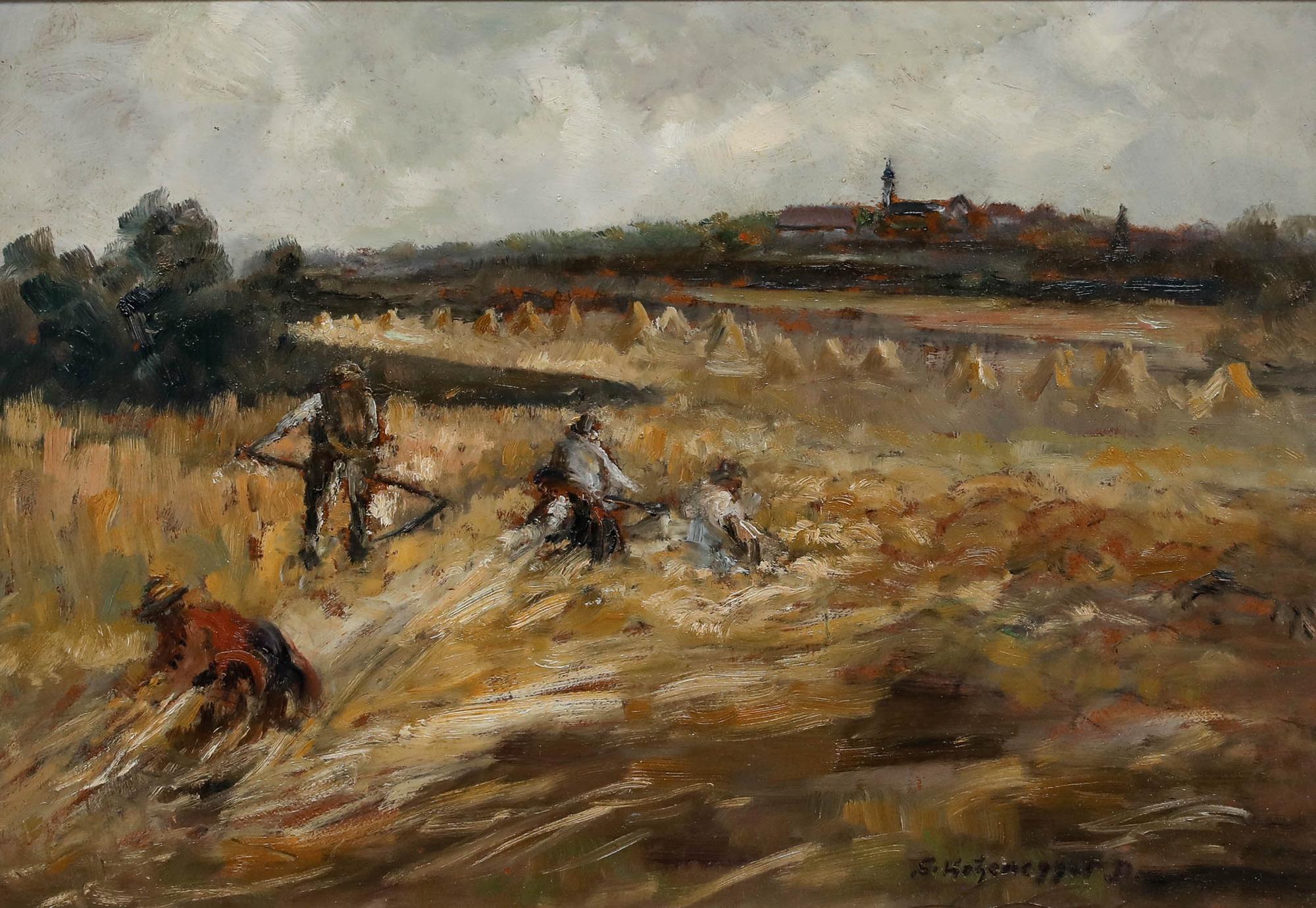 Simon Hohenegger (1898-1990) - Mitte 20. Jahrhundert Öl, Die Heuernte – Painting von Unknown