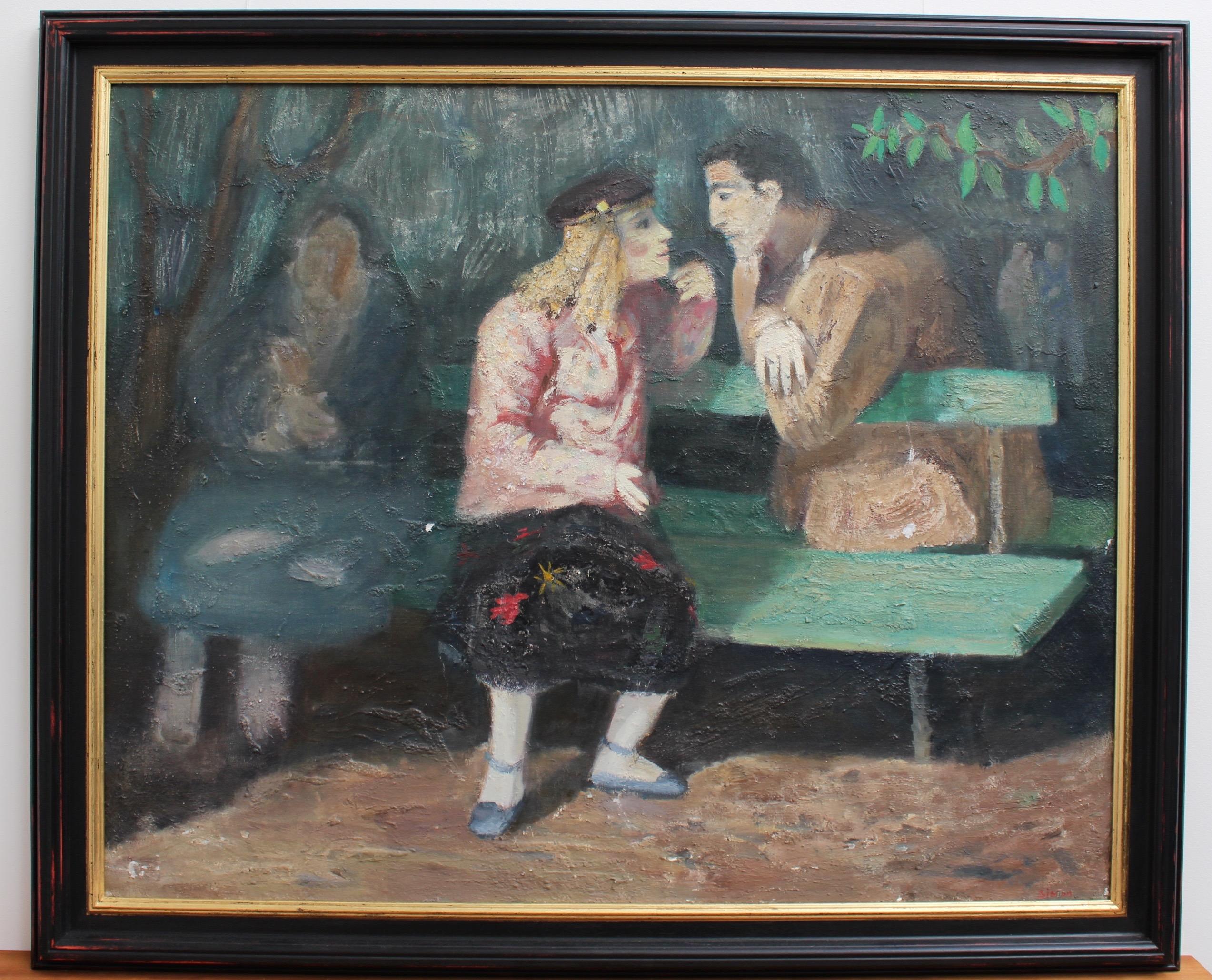 'The Lovers on the Park Bench', French School - Painting by Unknown