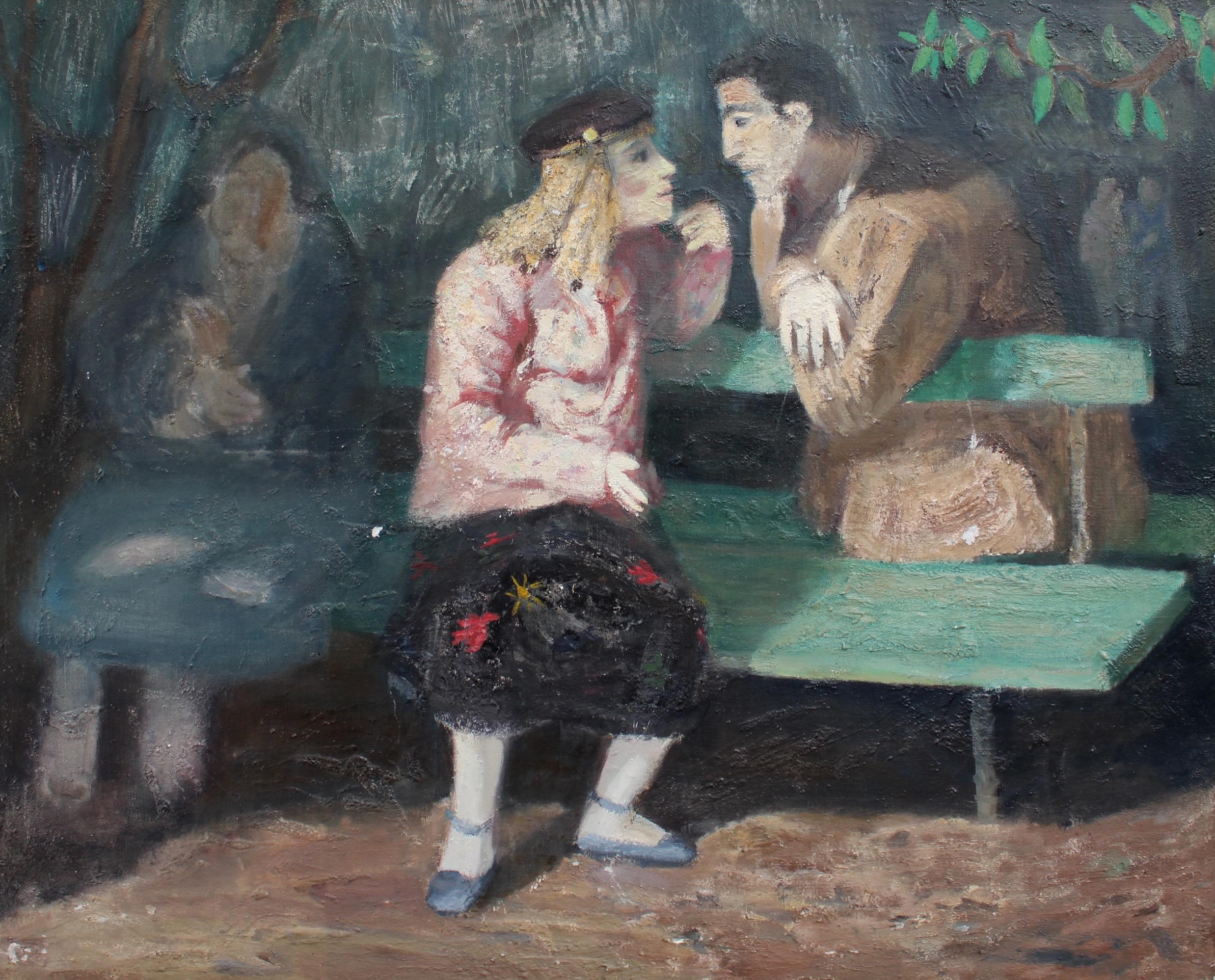 Unknown Portrait Painting - 'The Lovers on the Park Bench', French School