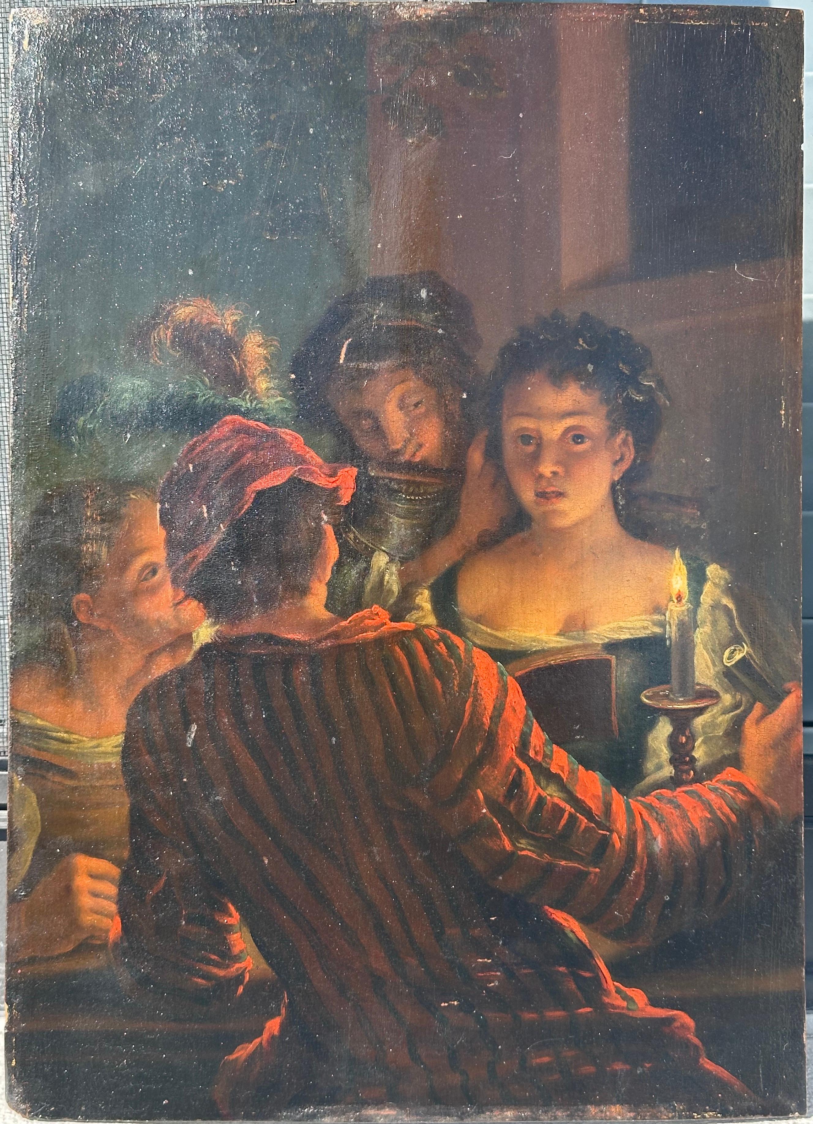 Cantante a la luz de las velas (Escena de género del Viejo Maestro de la Escuela Holandesa) en venta 4
