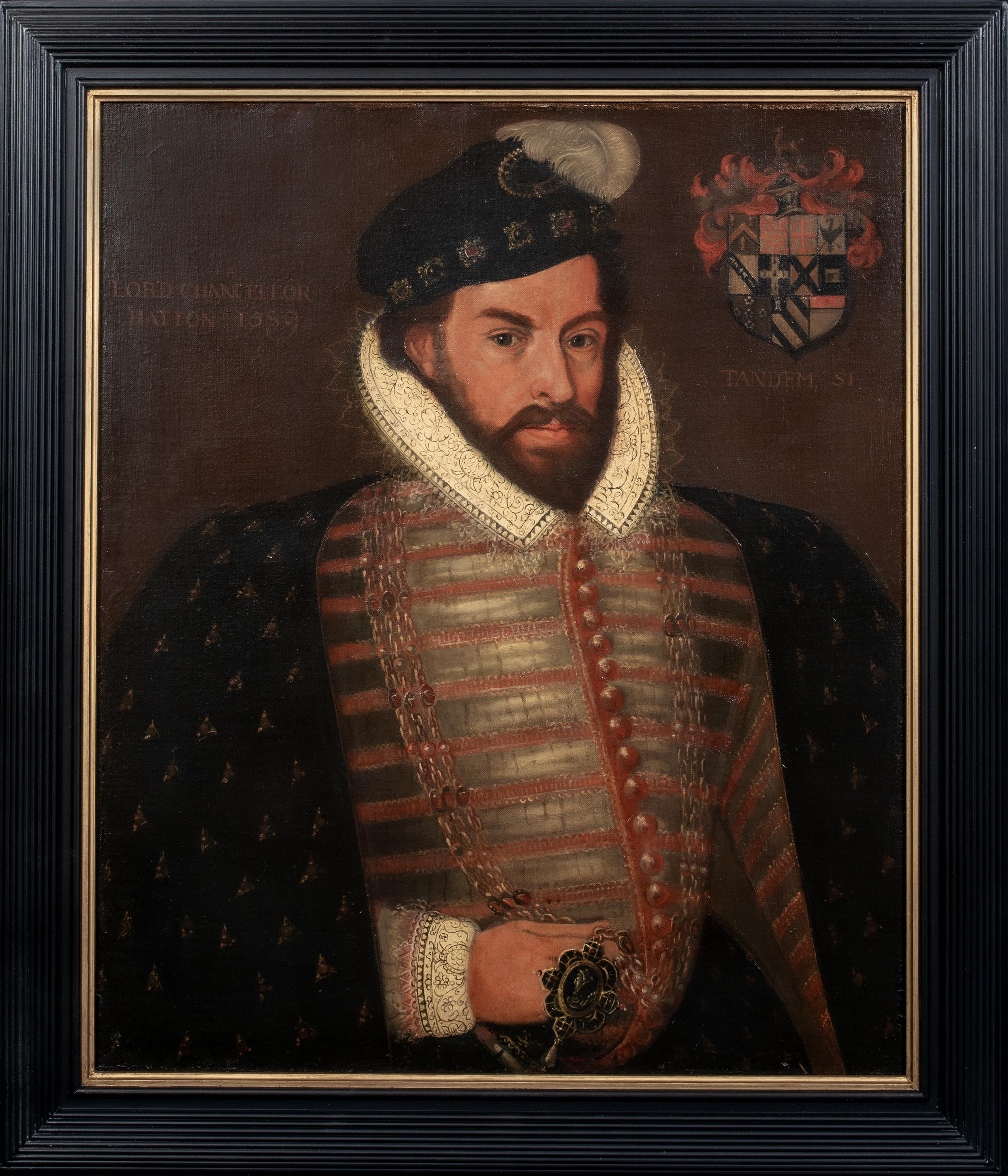 Unknown Portrait Painting -  Sir Christopher Hatton Lord Chancellor To Queen Elizabeth I (1540-1591) 