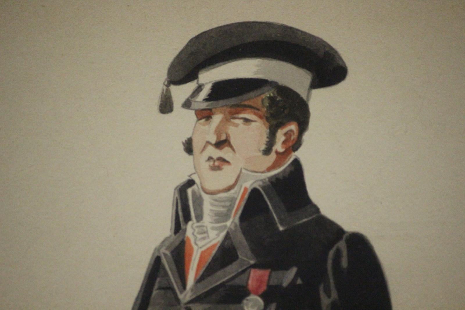 Watercolour depicting Sir Despard in elegant military attire

Rutland Barrington as Sir Despard (Act One) in the original DOC production of 