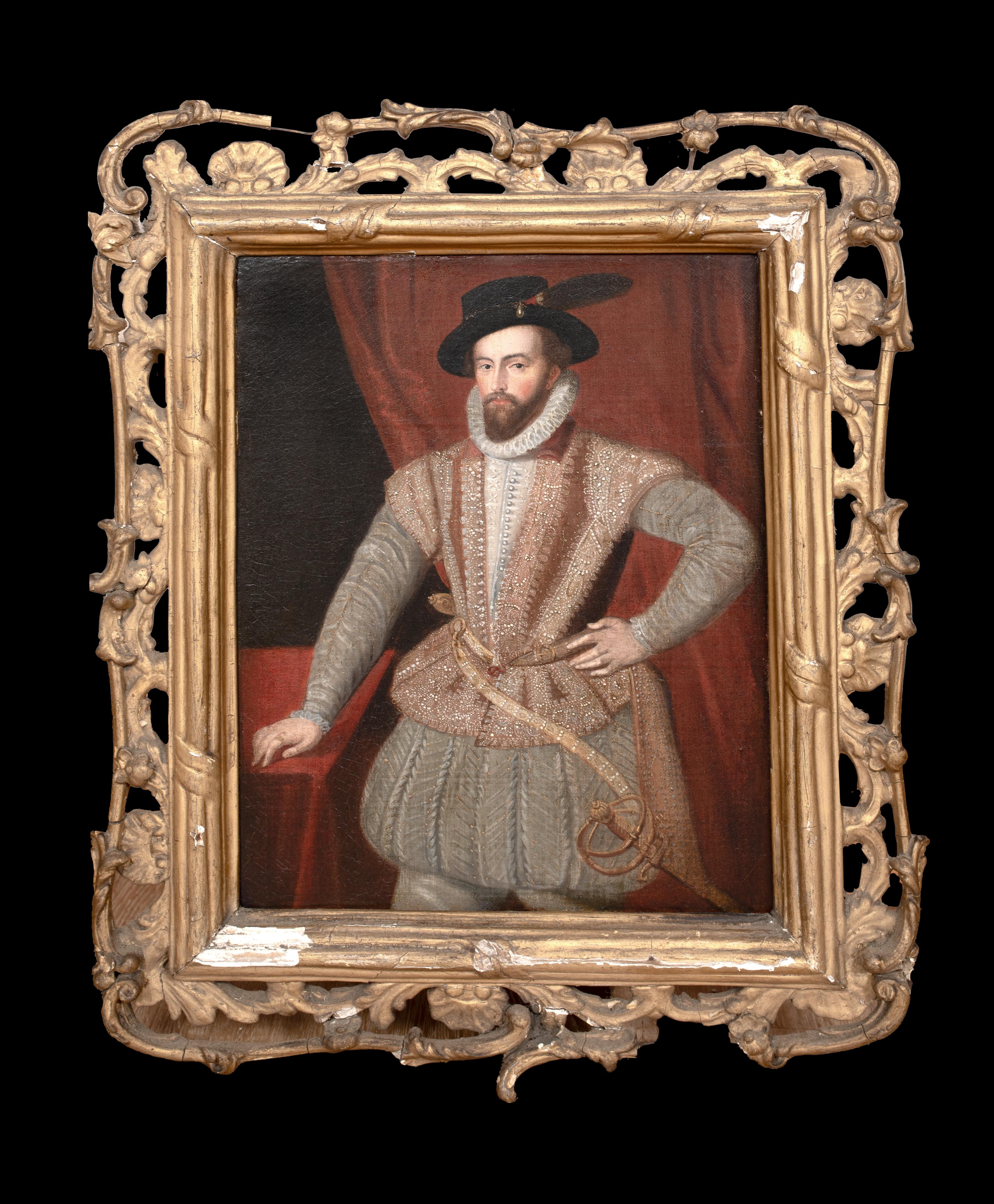 Sir Walter Raleigh (1553-1618), 16th Century  Elizabethan Court Portrait - Brown Portrait Painting by Unknown
