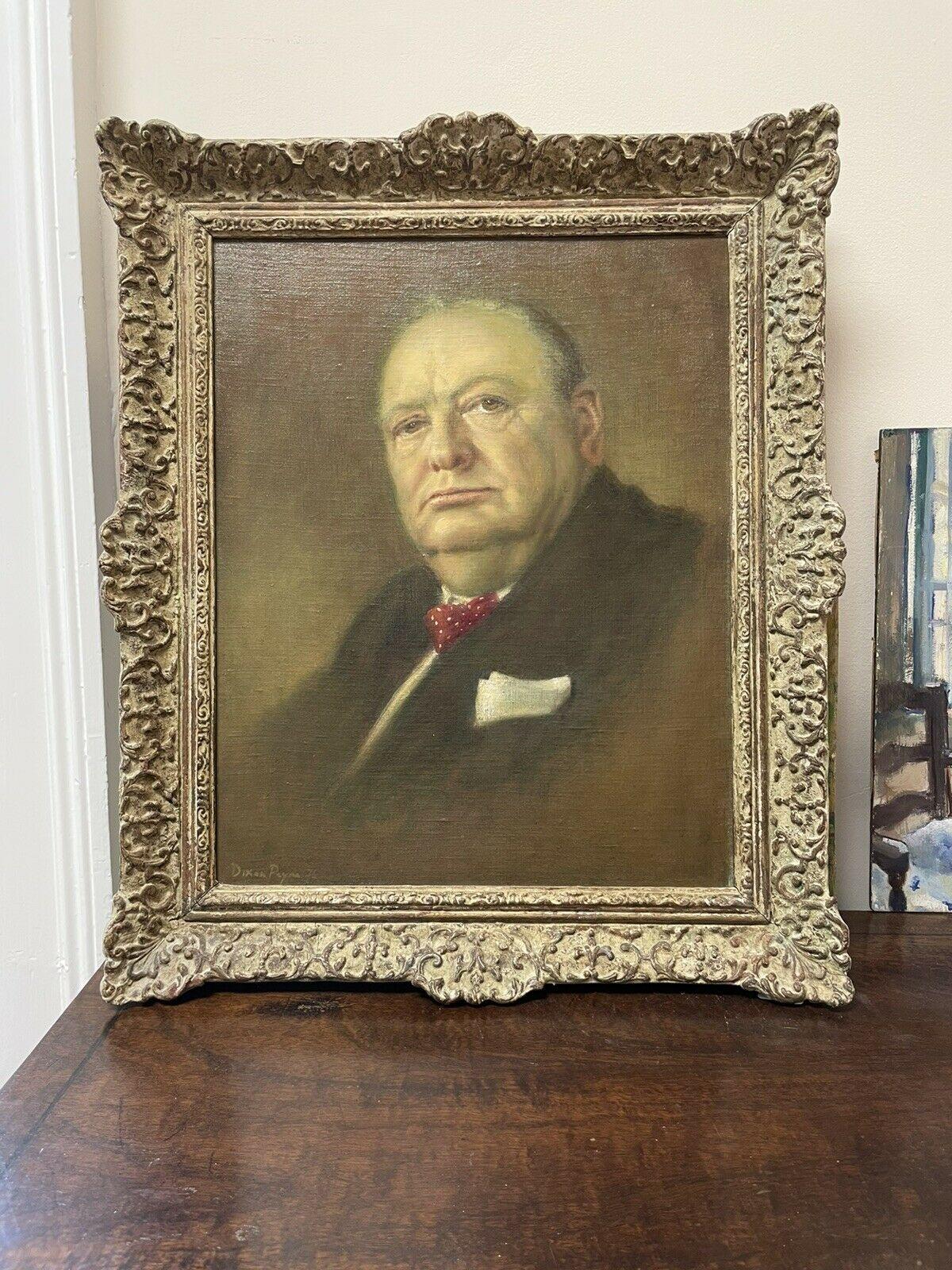 Sir Winston Churchill Portrait, signed original British oil painting - Painting by Unknown