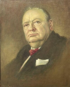 Sir Winston Churchill Portrait, signed original British oil painting