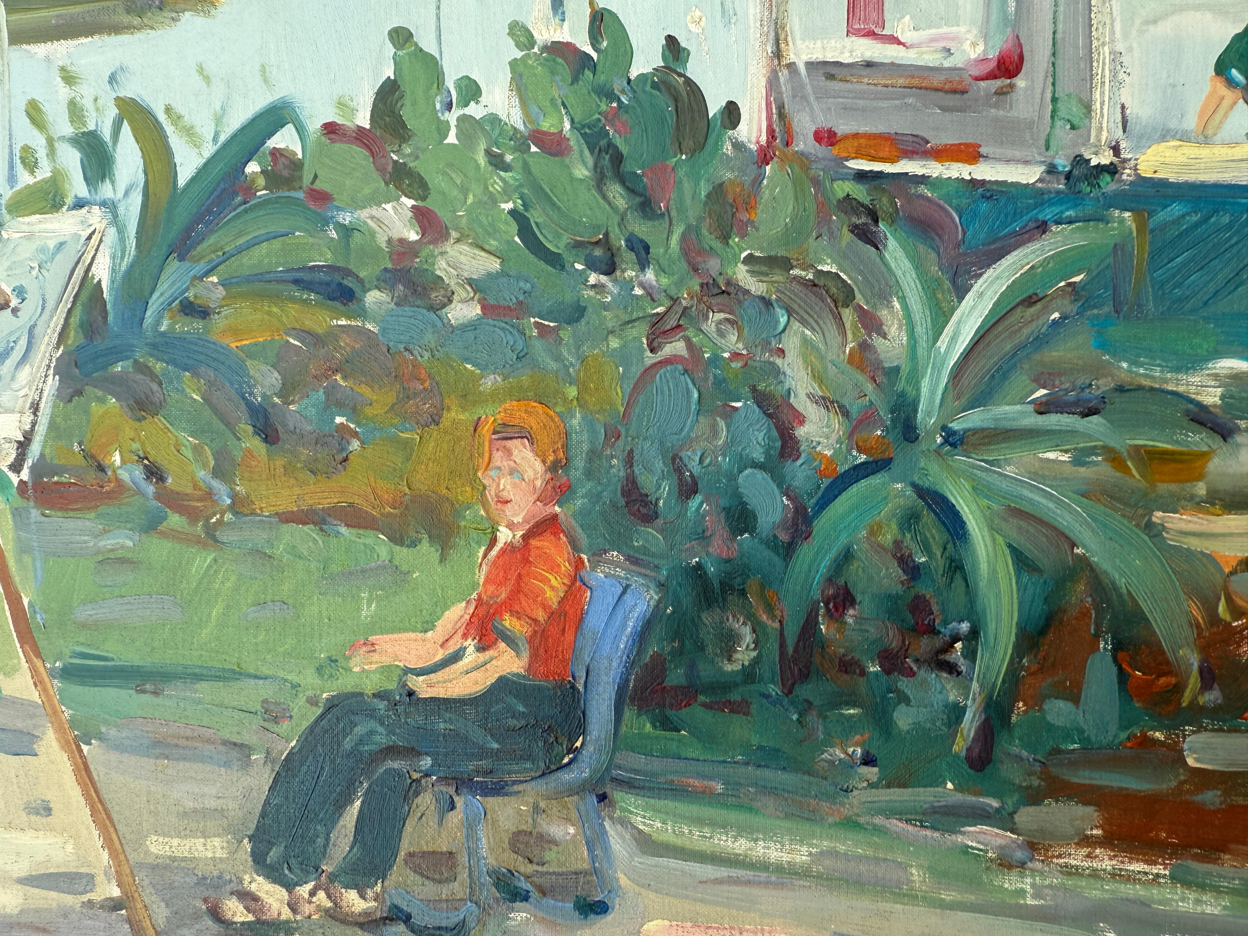 Sitges Spanien Öl auf Leinwand Gemälde mediterrane Stadtlandschaft (Post-Impressionismus), Painting, von Unknown
