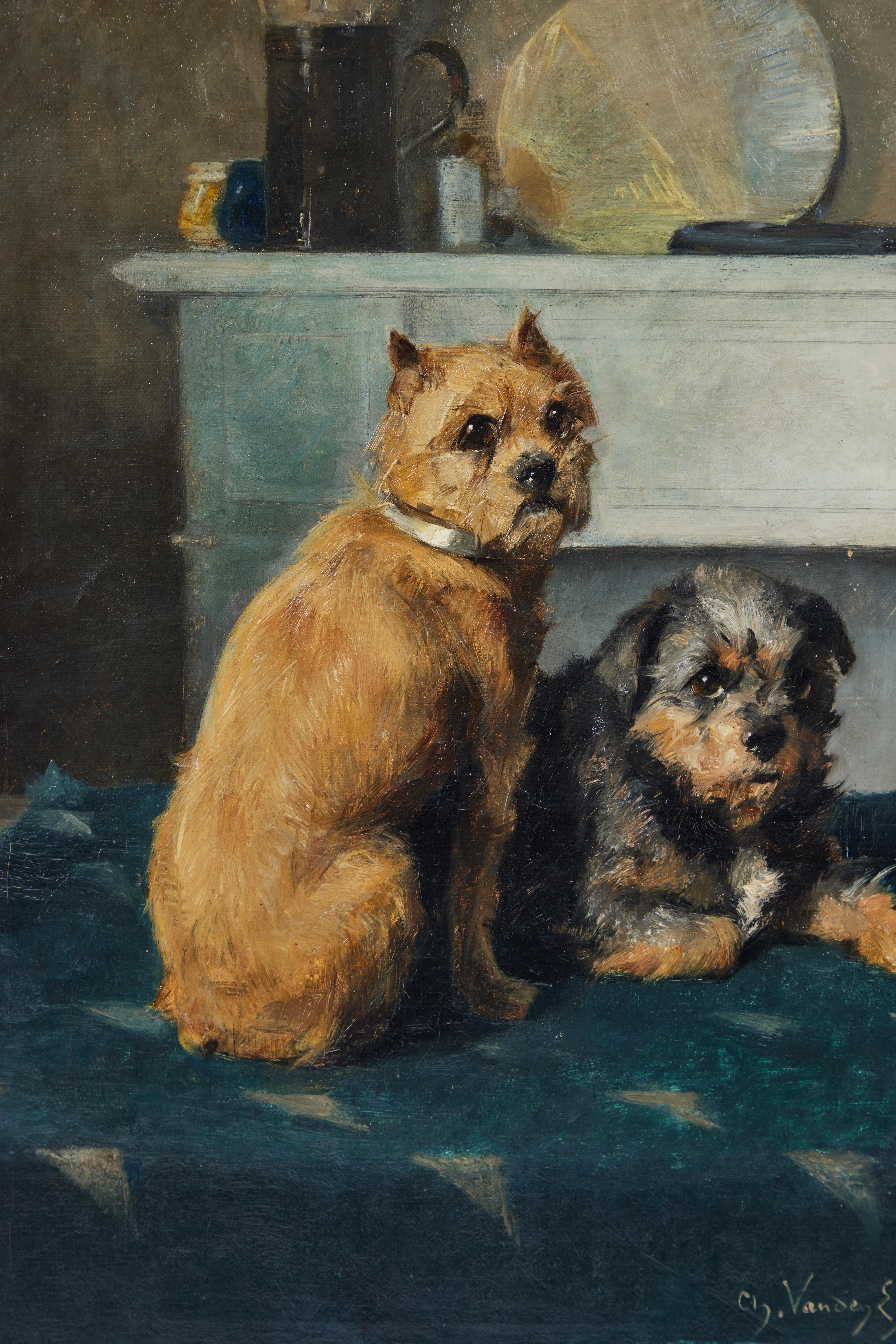 Sitting, Attentive Dogs, Oil on Canvas For Sale 1