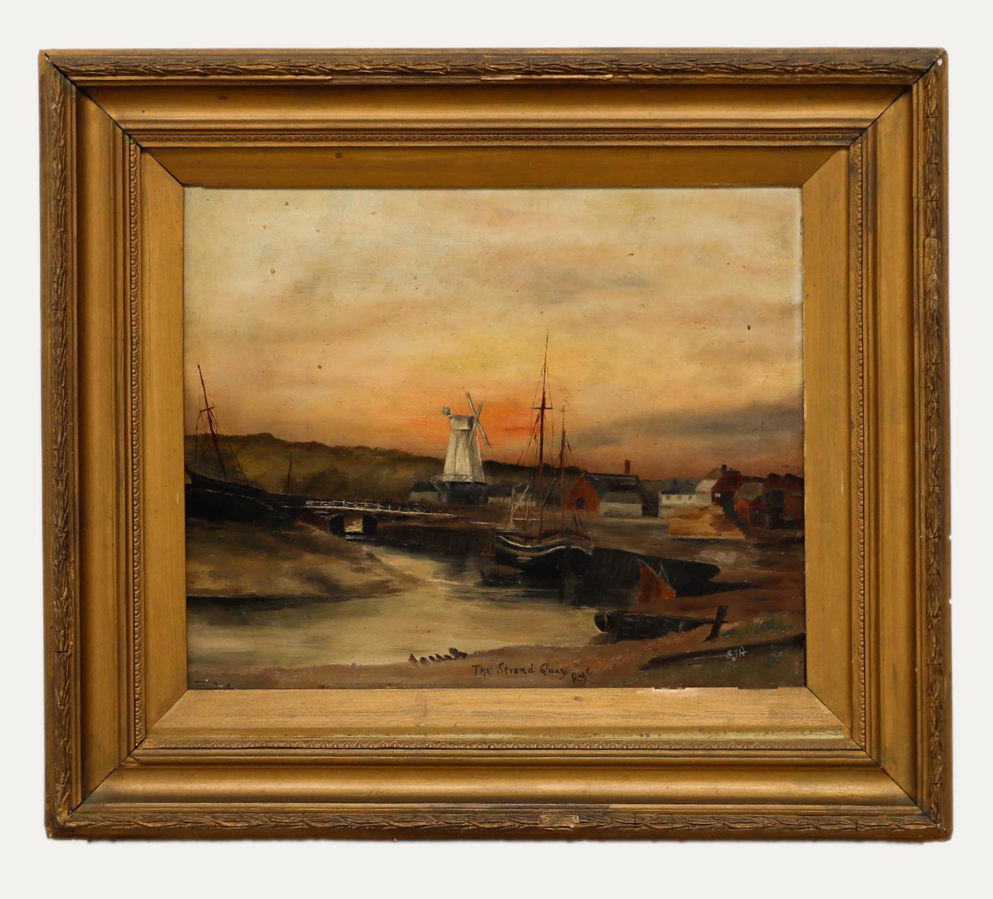 S.J.H - Gerahmtes Ölgemälde des späten 19. Jahrhunderts, The Strand Quay, Rye