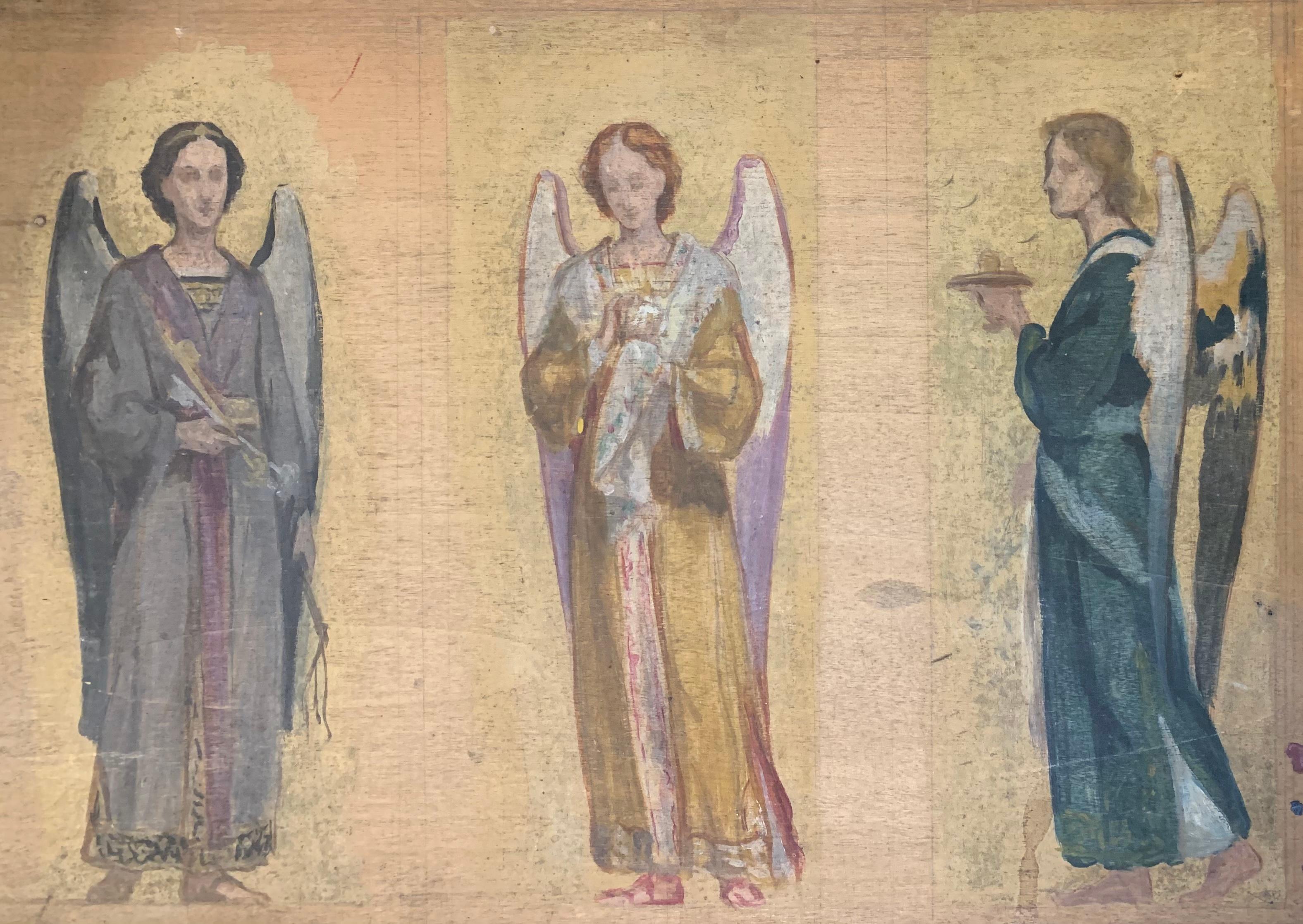 Sketch for frescoes with angels, on both sides of the panel. Late 19th century  For Sale 6