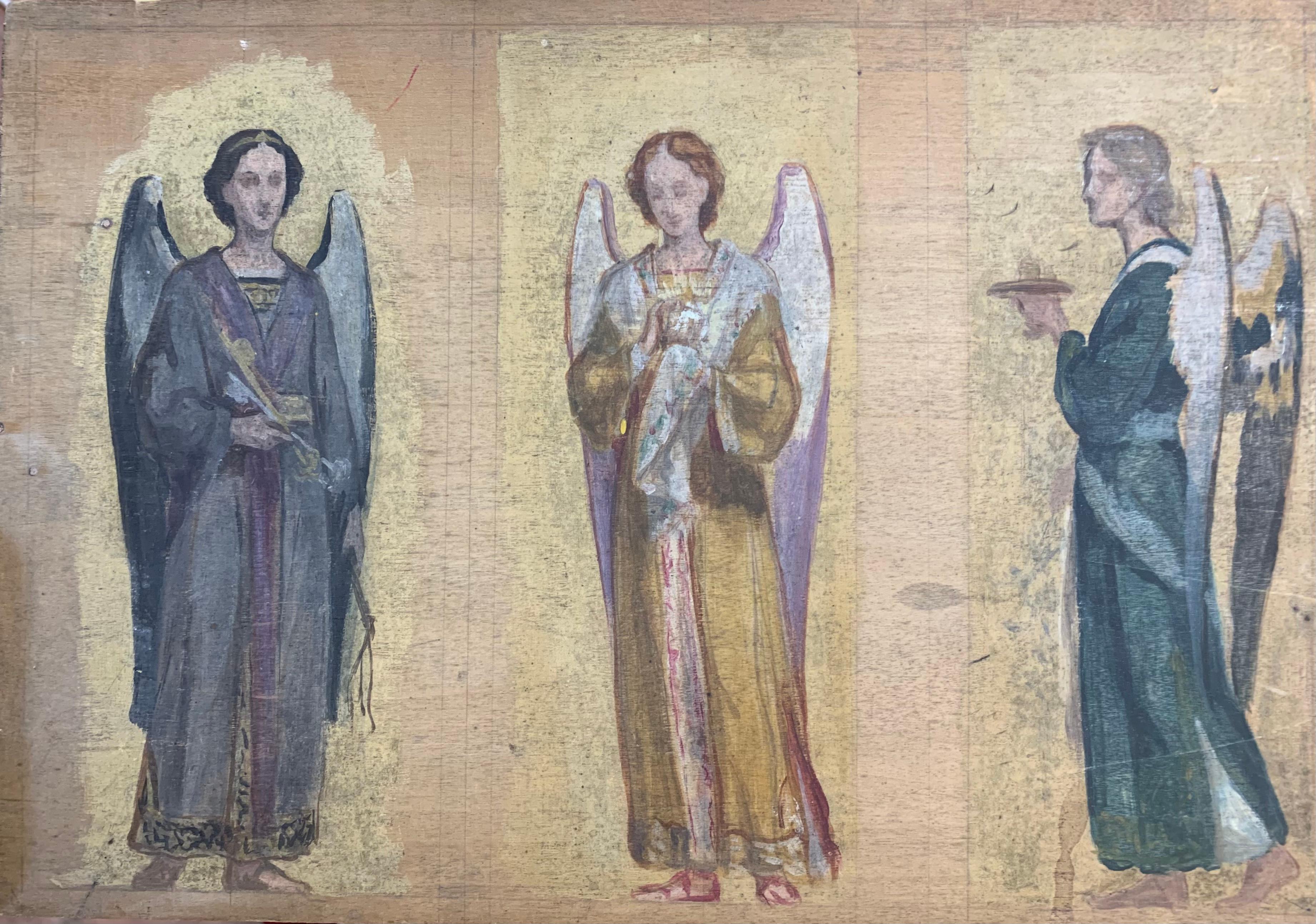 Sketch for frescoes with angels, on both sides of the panel. Late 19th century  - Painting by Unknown