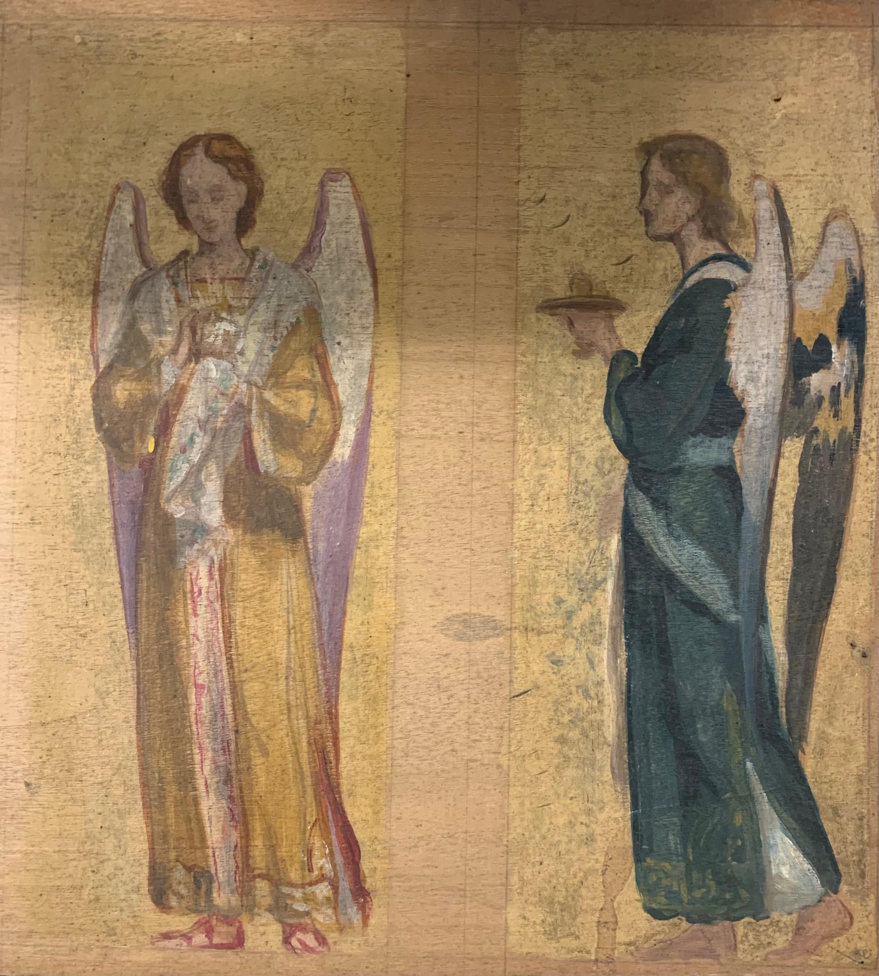 Sketch for frescoes with angels, on both sides of the panel.
End of the 19th century
Oil paintings on wood.
This sketch served as a sketch for the painter to present his pictorial project to clients.

On one side there is a flying angel holding a