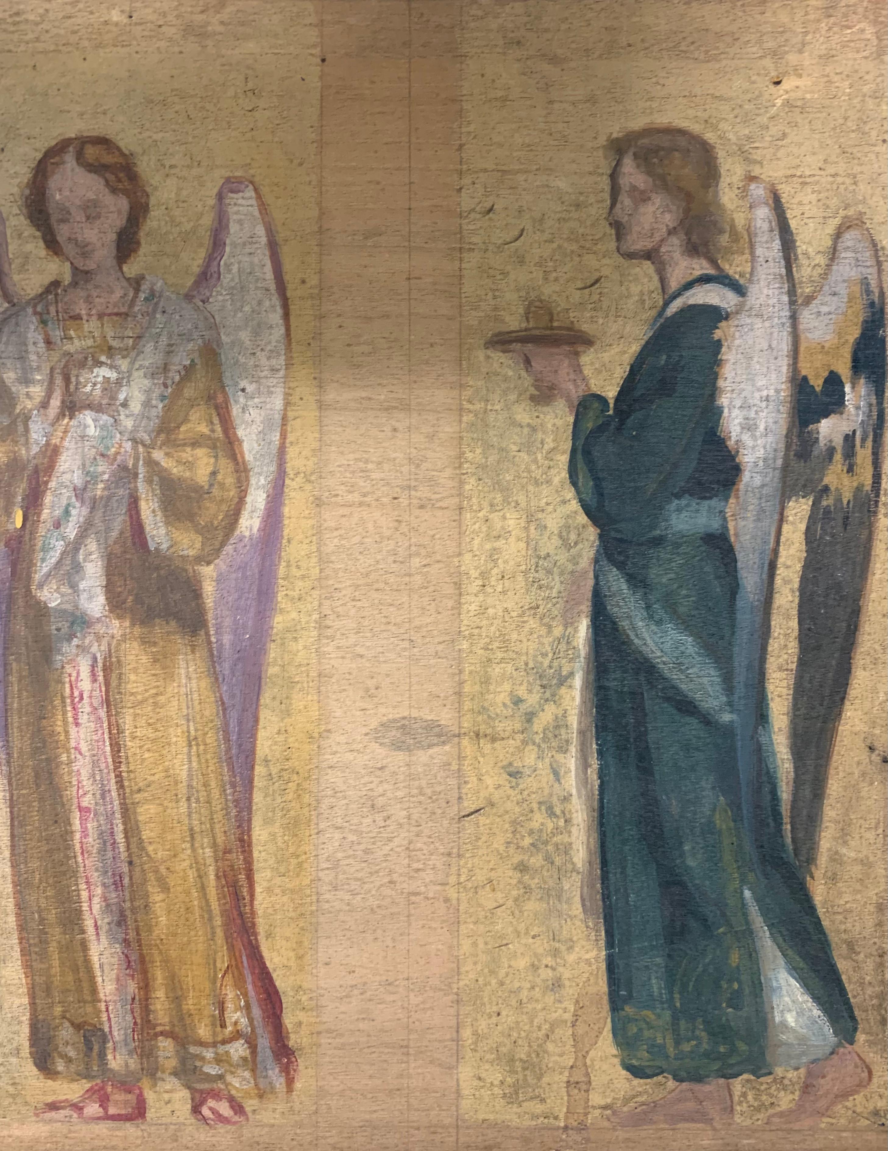 Sketch for frescoes with angels, on both sides of the panel. Late 19th century  For Sale 1