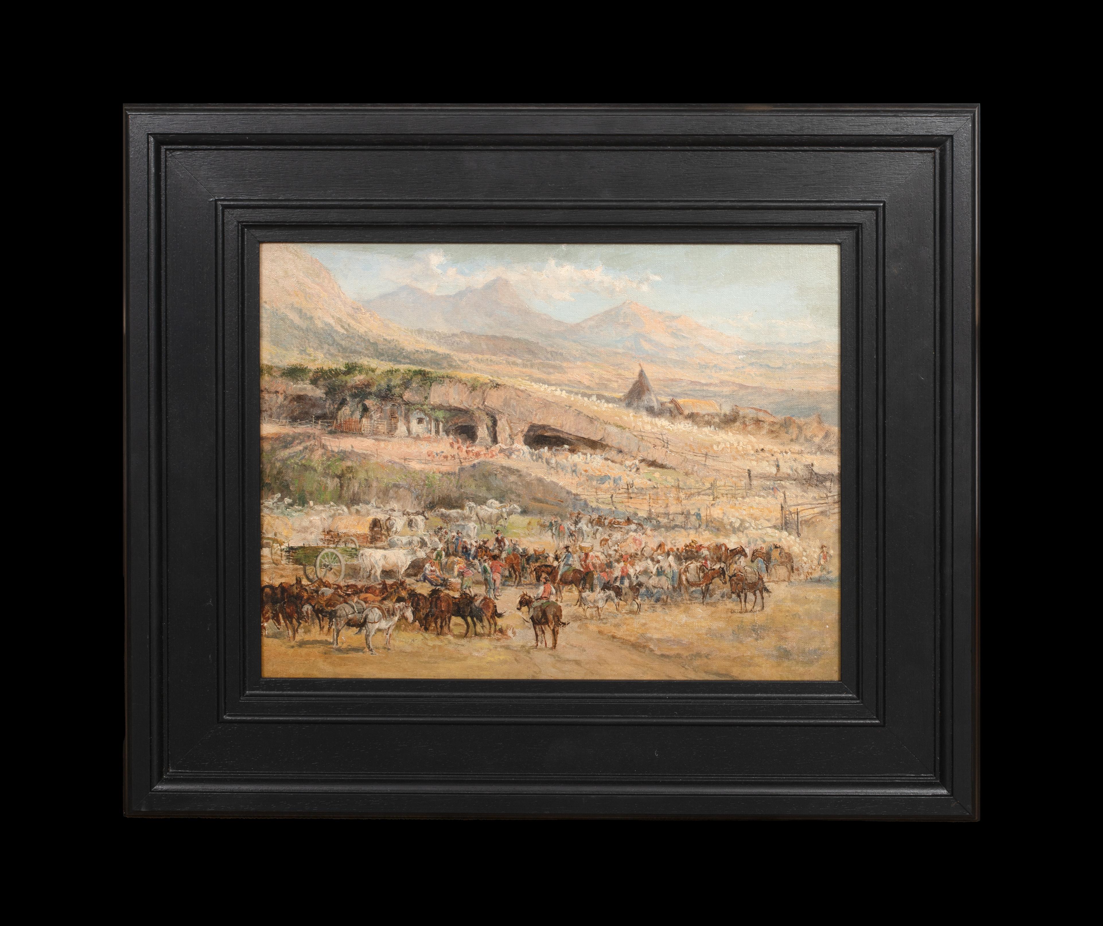Sketch Of A Cattle Ranch, 19th Century  attributed to CHARLES SCHREYVOGEL - Painting by Unknown
