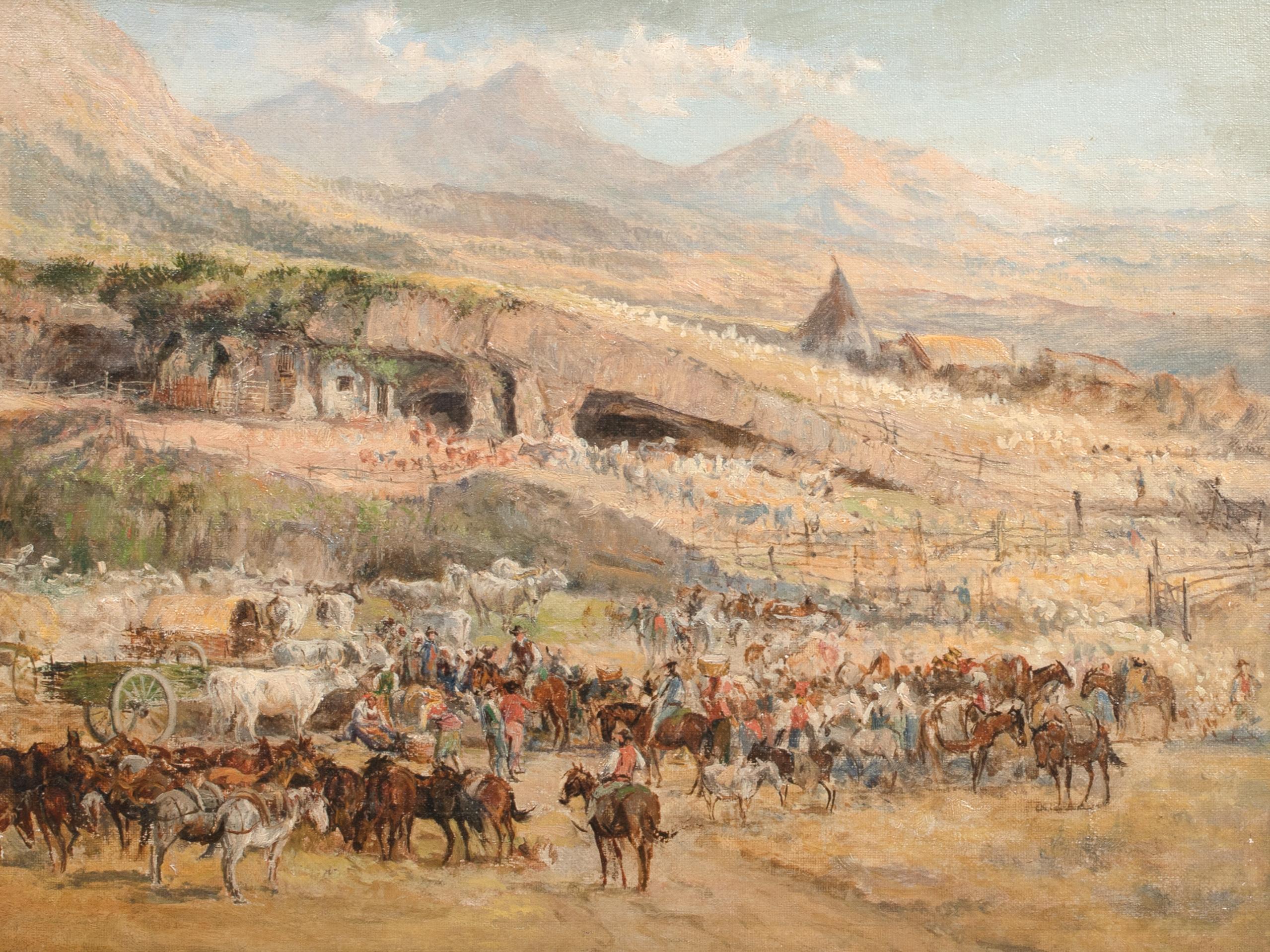 Sketch Of A Cattle Ranch, 19th Century  attributed to CHARLES SCHREYVOGEL - Black Landscape Painting by Unknown