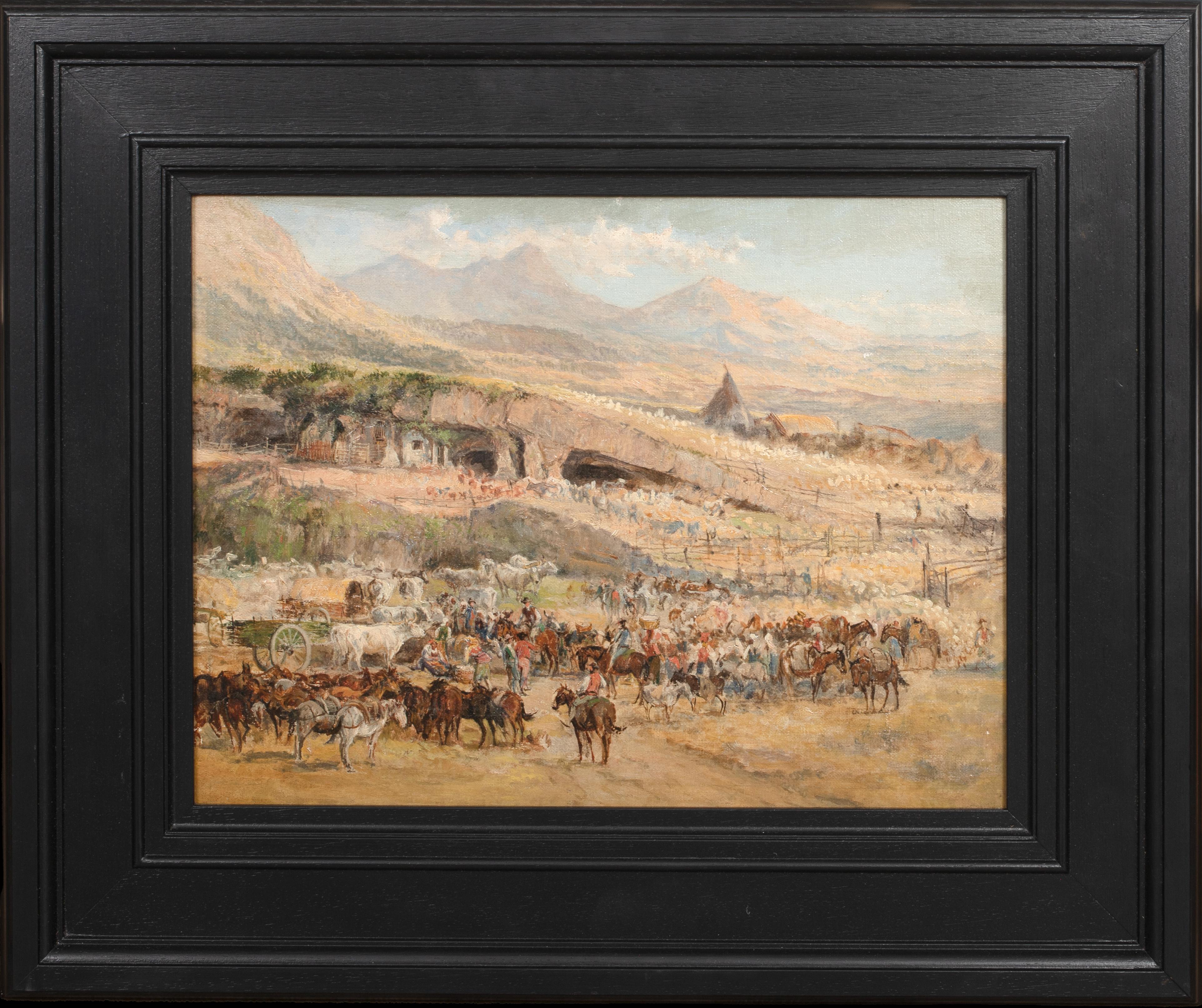 Unknown Landscape Painting - Sketch Of A Cattle Ranch, 19th Century  attributed to CHARLES SCHREYVOGEL