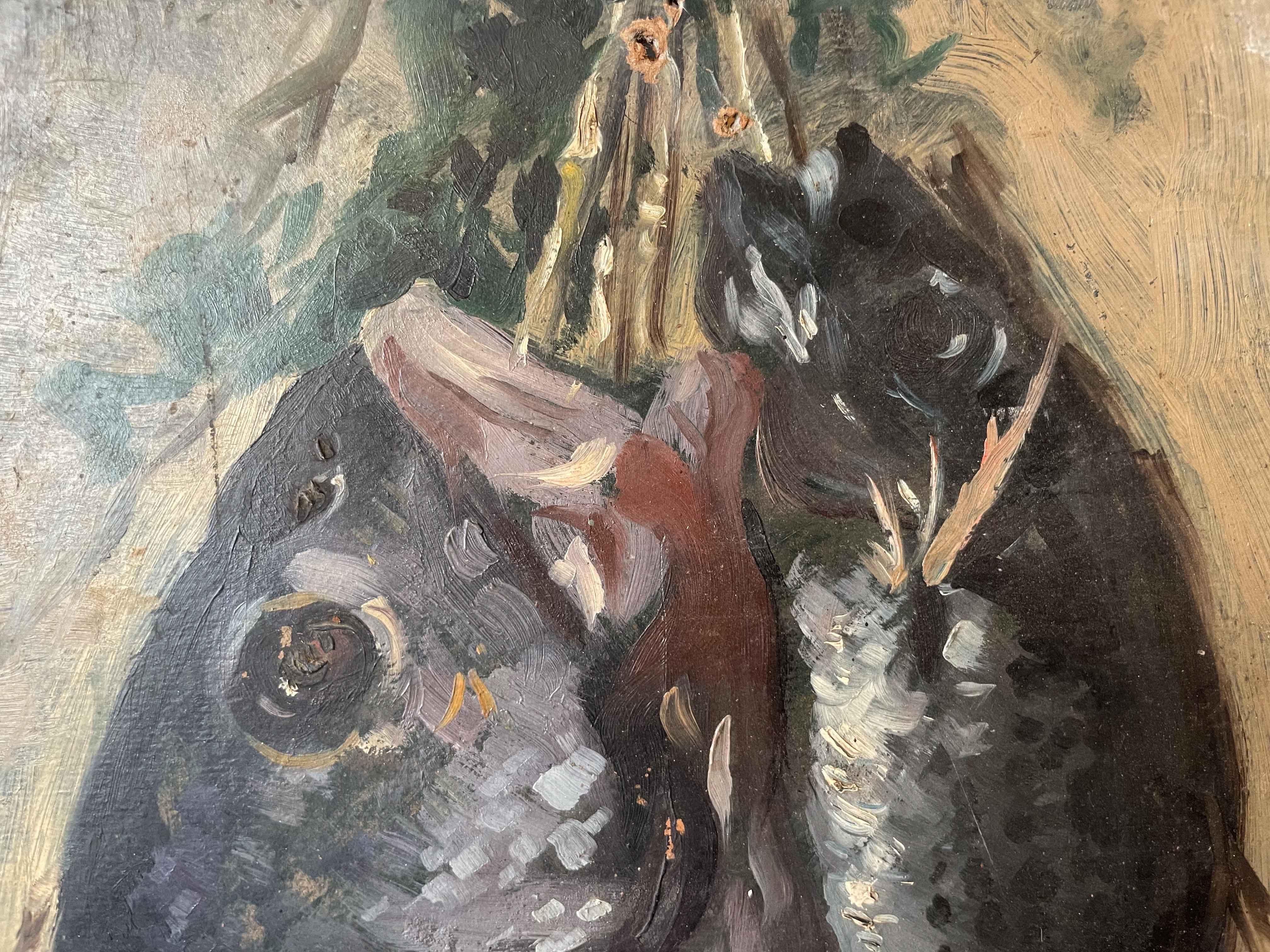 Boceto de pescado recién pescado colgado de una cuerda. Escuela italiana. en venta 6