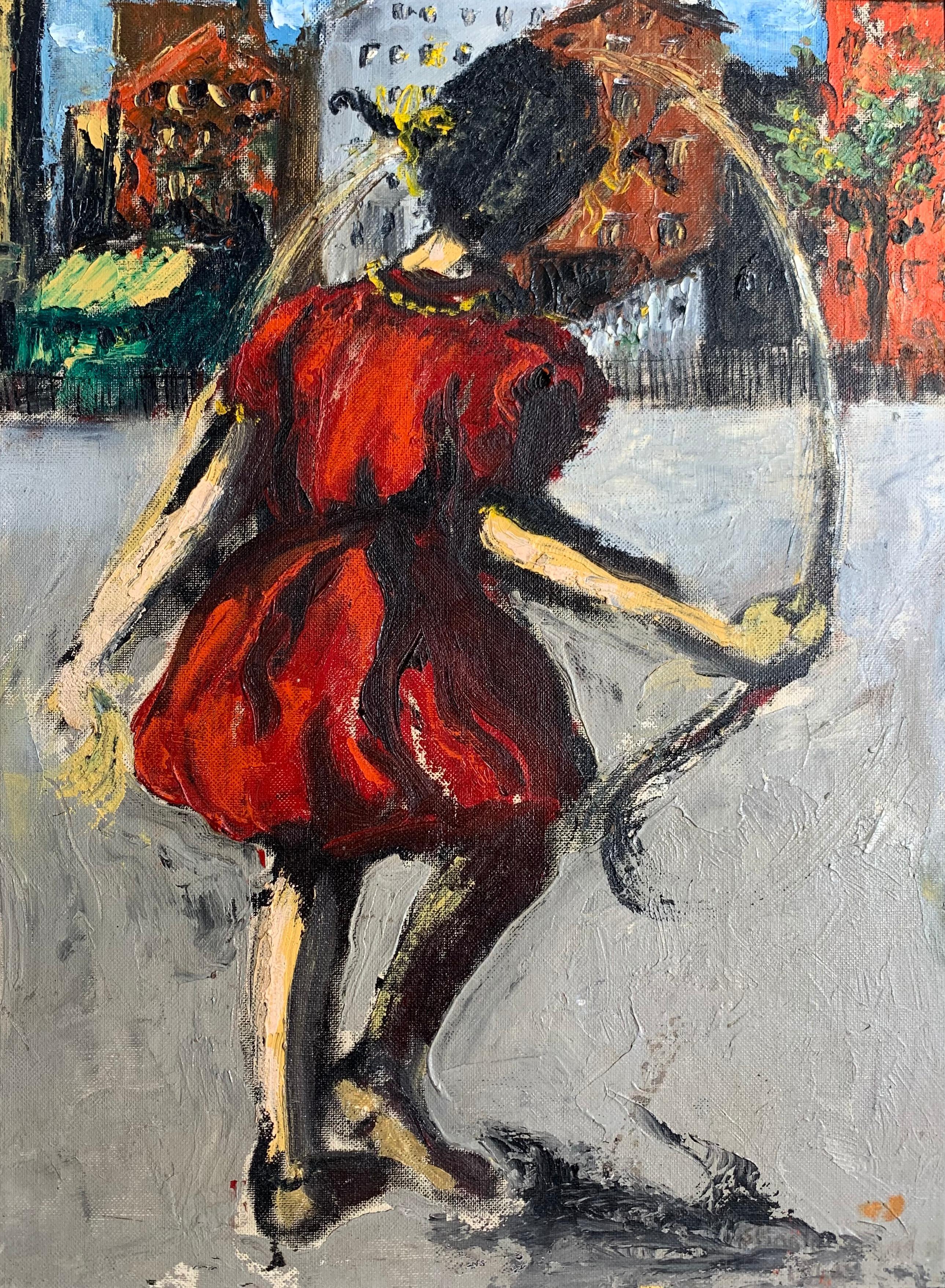 Skipping Rope (Girl with Jumprope) - Painting by Unknown