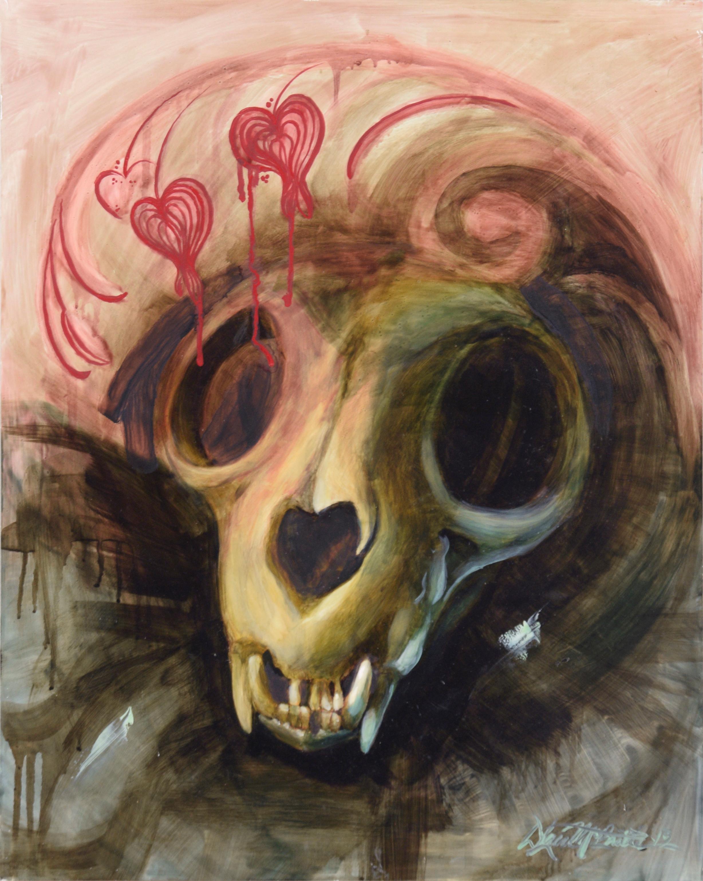Unknown Still-Life Painting - Skull with Heart Halo