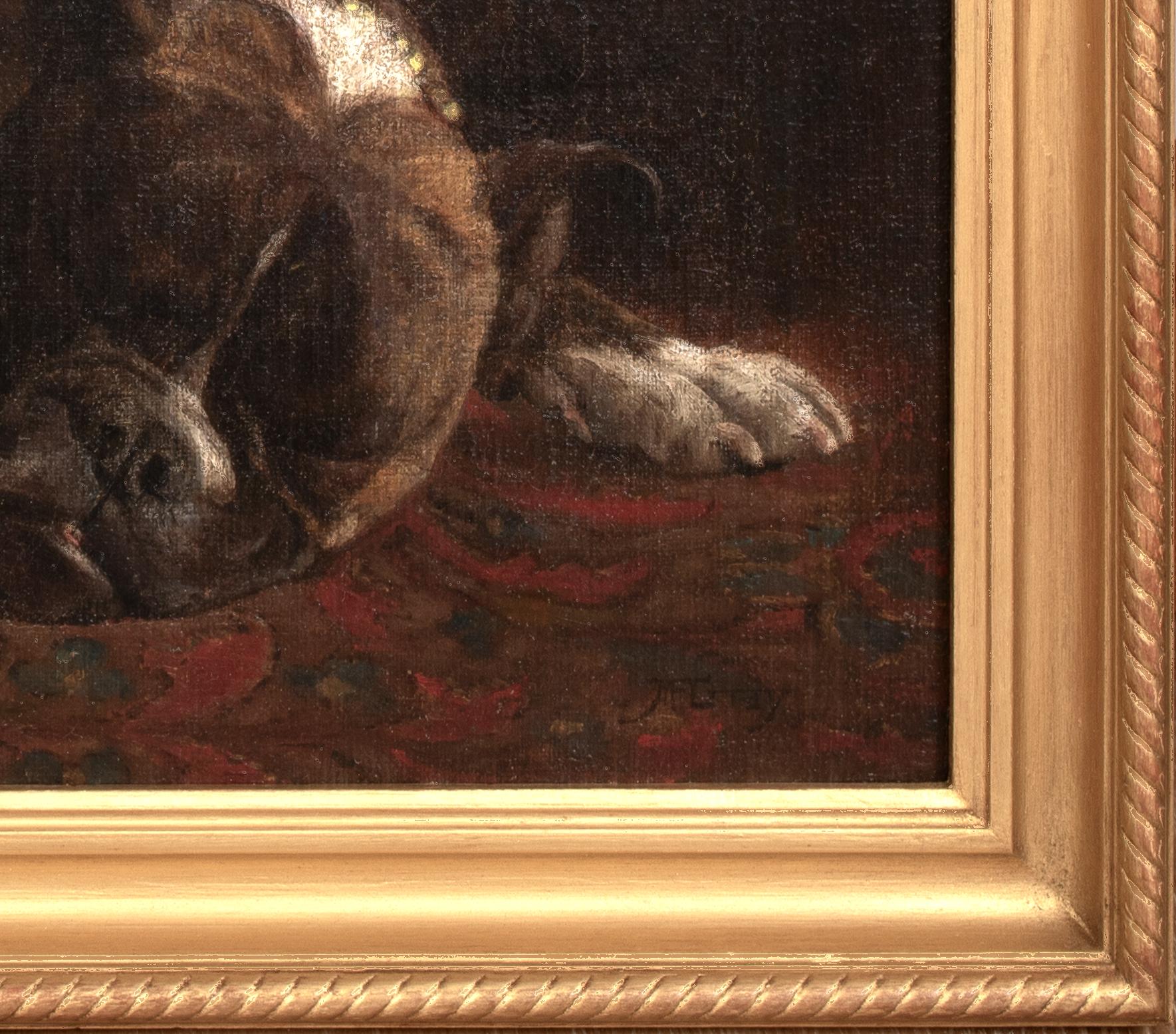 Pitbull américain endormi, 19e siècle

par MONICA GRAY (19ème siècle)

Portrait du 19e siècle d'un Pitbull américain endormi, huile sur toile de Monica Gray. Portrait intime et première représentation de la race en tant qu'animal domestique,