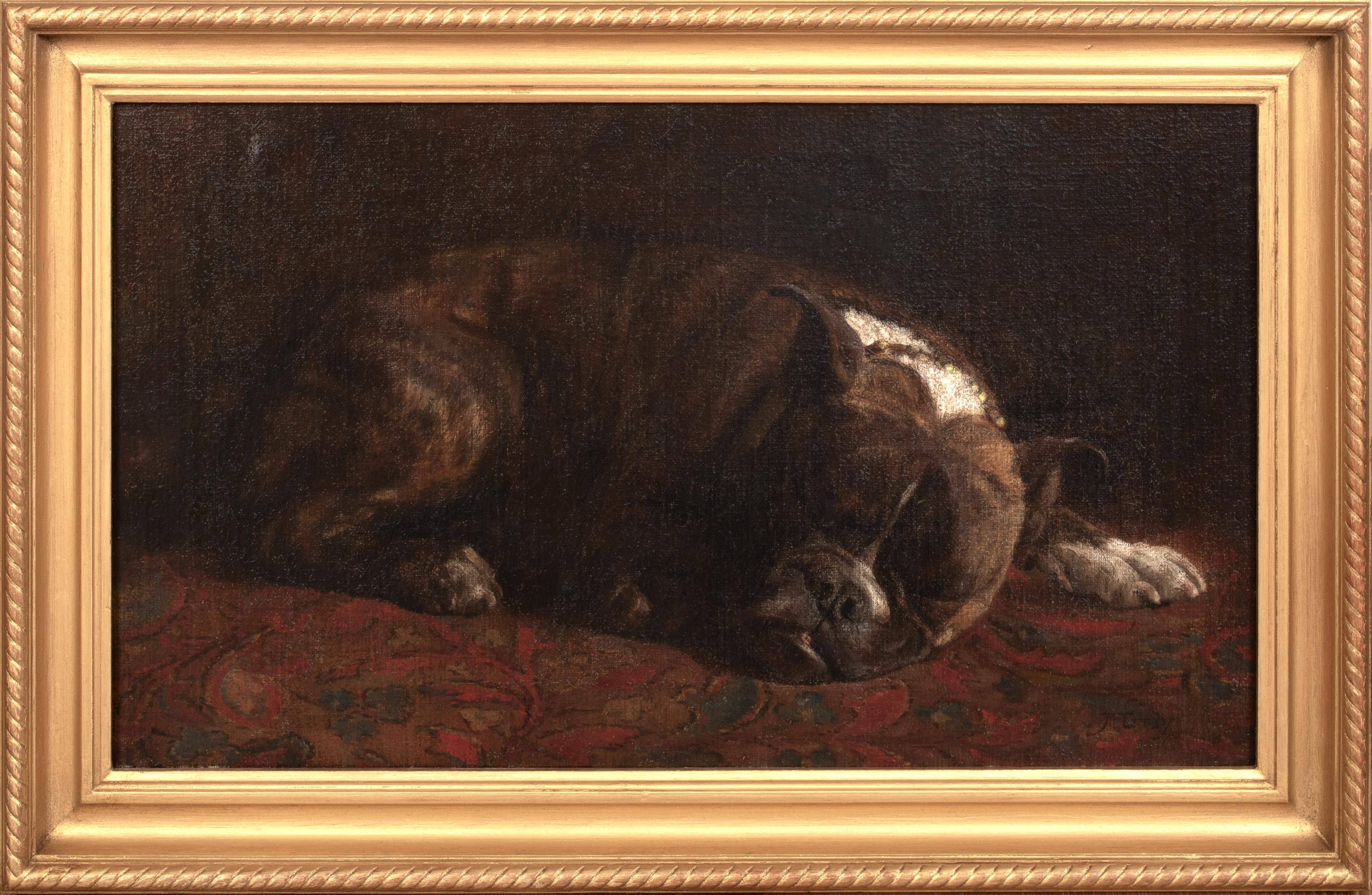 Animal Painting Unknown - Chien américain endormi, 19ème siècle  par MONICA GRAY (19ème siècle)