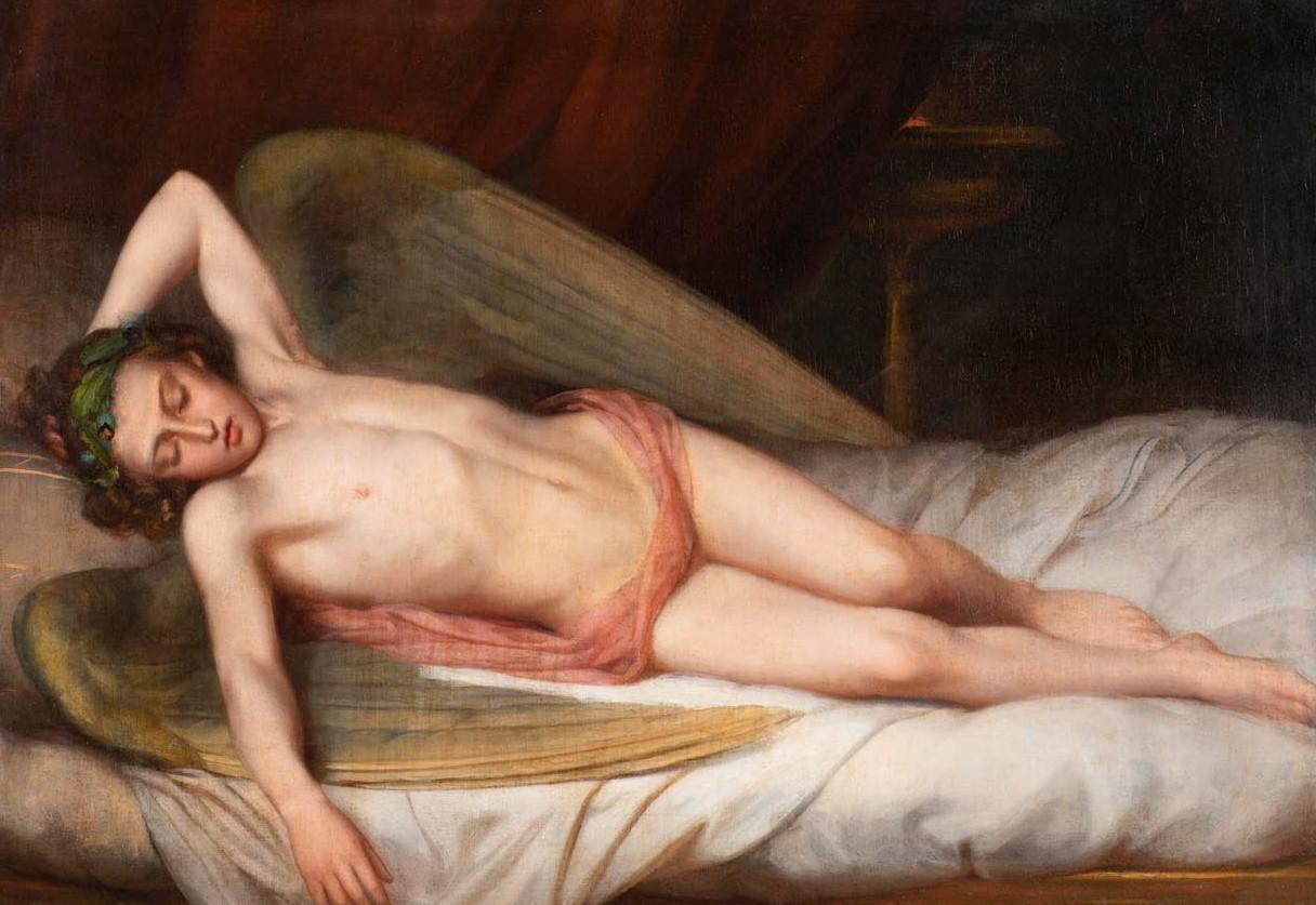 Sleeping Angel, English School 19th Century Reclining Figure Oil - Painting by Unknown