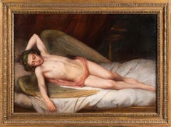 Angel endormi, école anglaise du 19ème siècle, huile d'une figure couchée