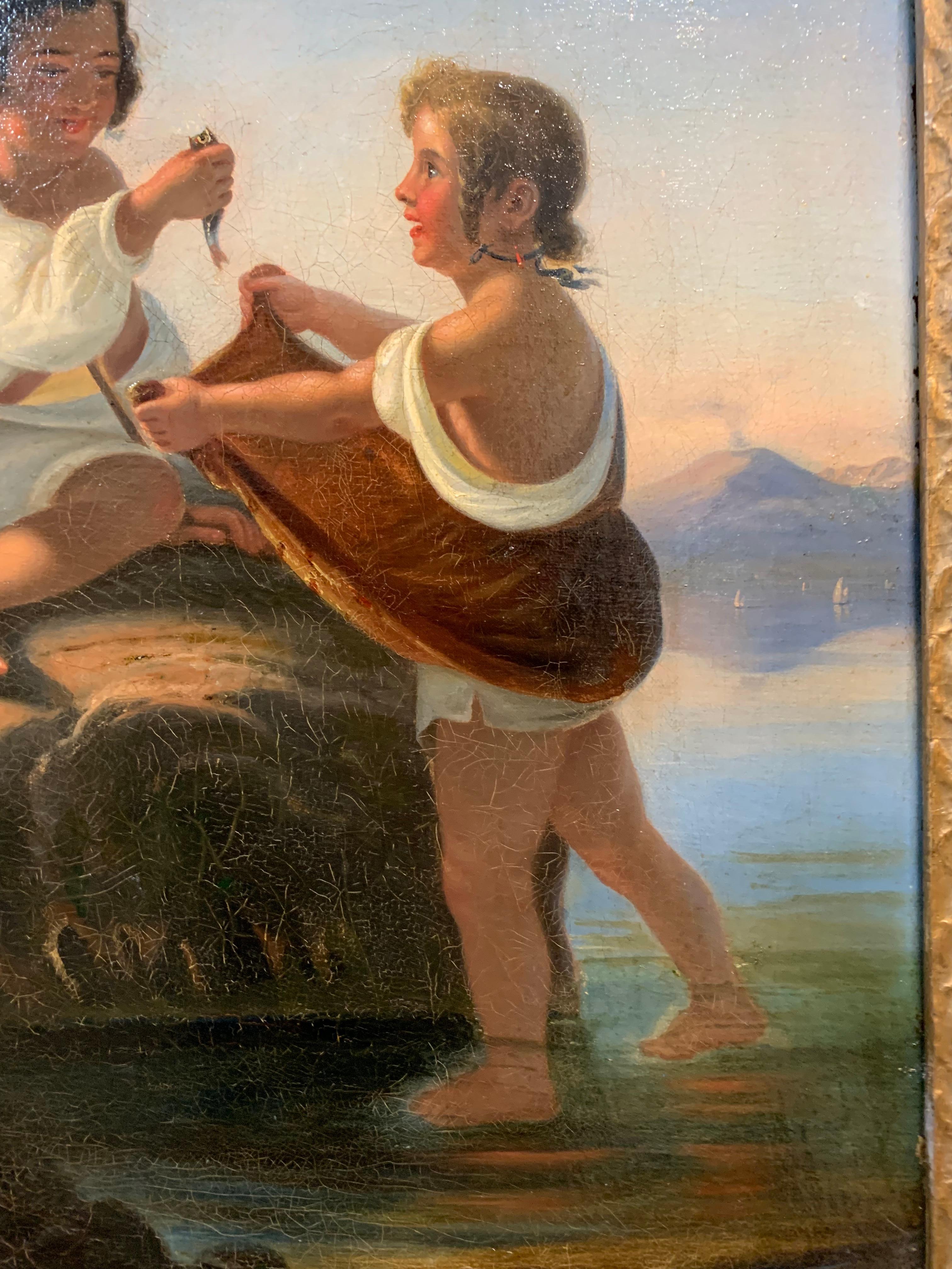 Neapolitanische Fischer. XIX Jahrhundert. Mit Golf von Neapel und Vesuv im Angebot 10