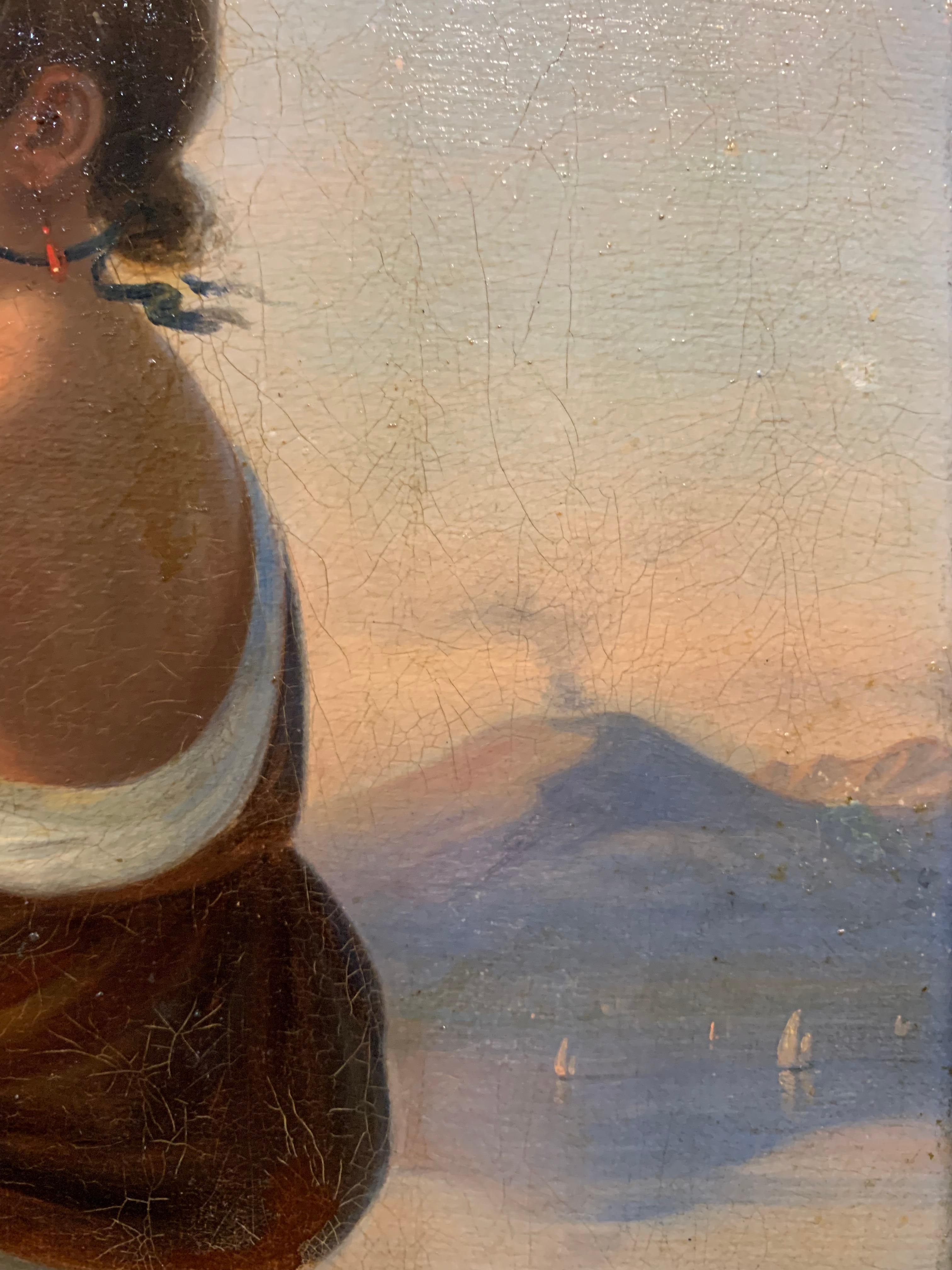 Small Neapolitan fishermen. XIX century. With Gulf of Naples and Vesuvius For Sale 1