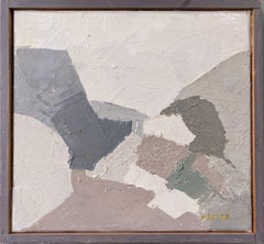 Small Retro Mid-Century Swedish Abstract Oil Painting - Alabaster
