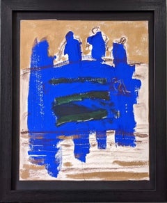 Small Vintage Mid-Century Swedish Mixed Media Painting - Abstract in Blue