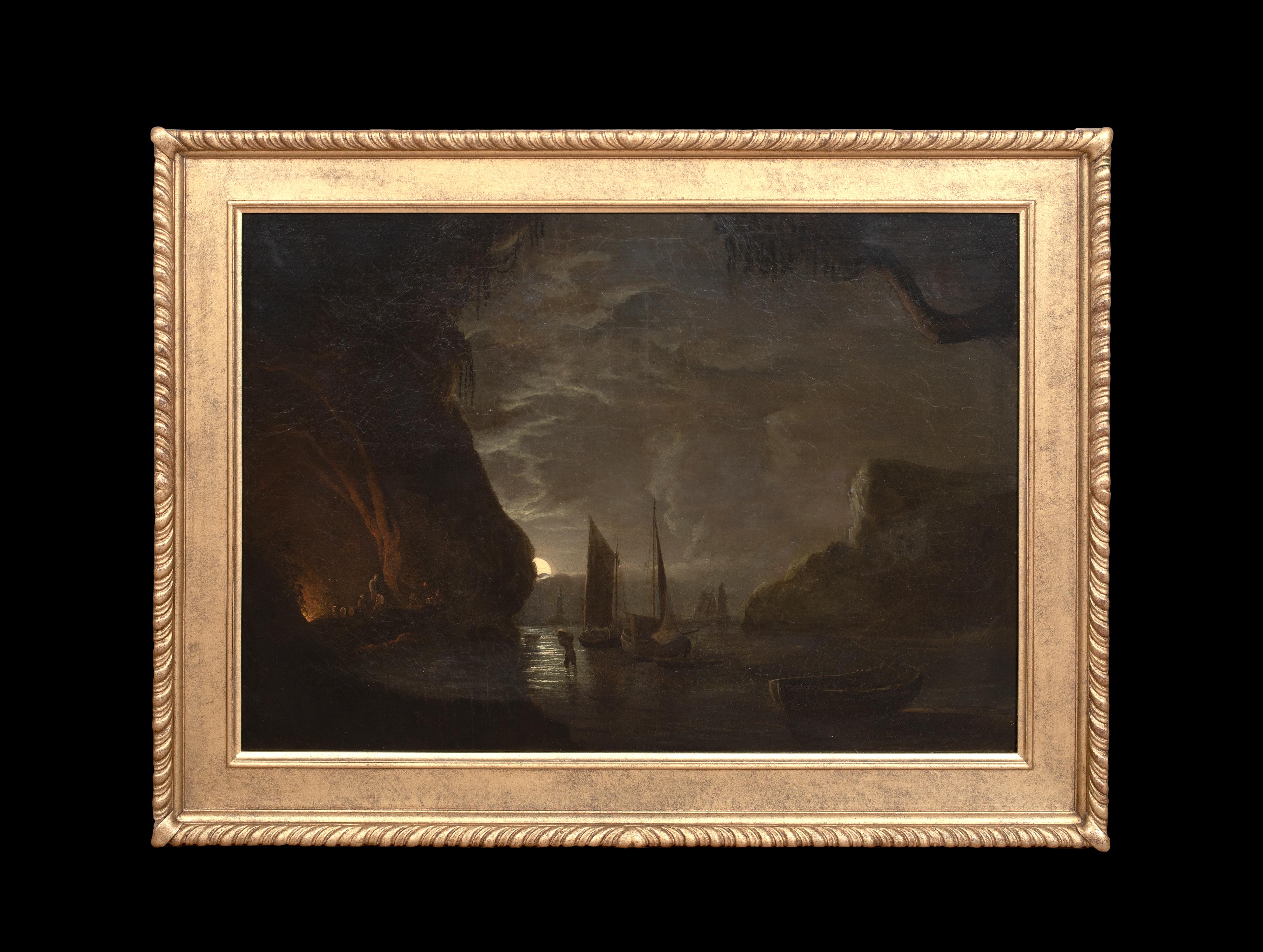 Moonlit Smugglers Prussia Cove, 19. Jahrhundert Abraham PETHER (1756-1812) – Painting von Unknown